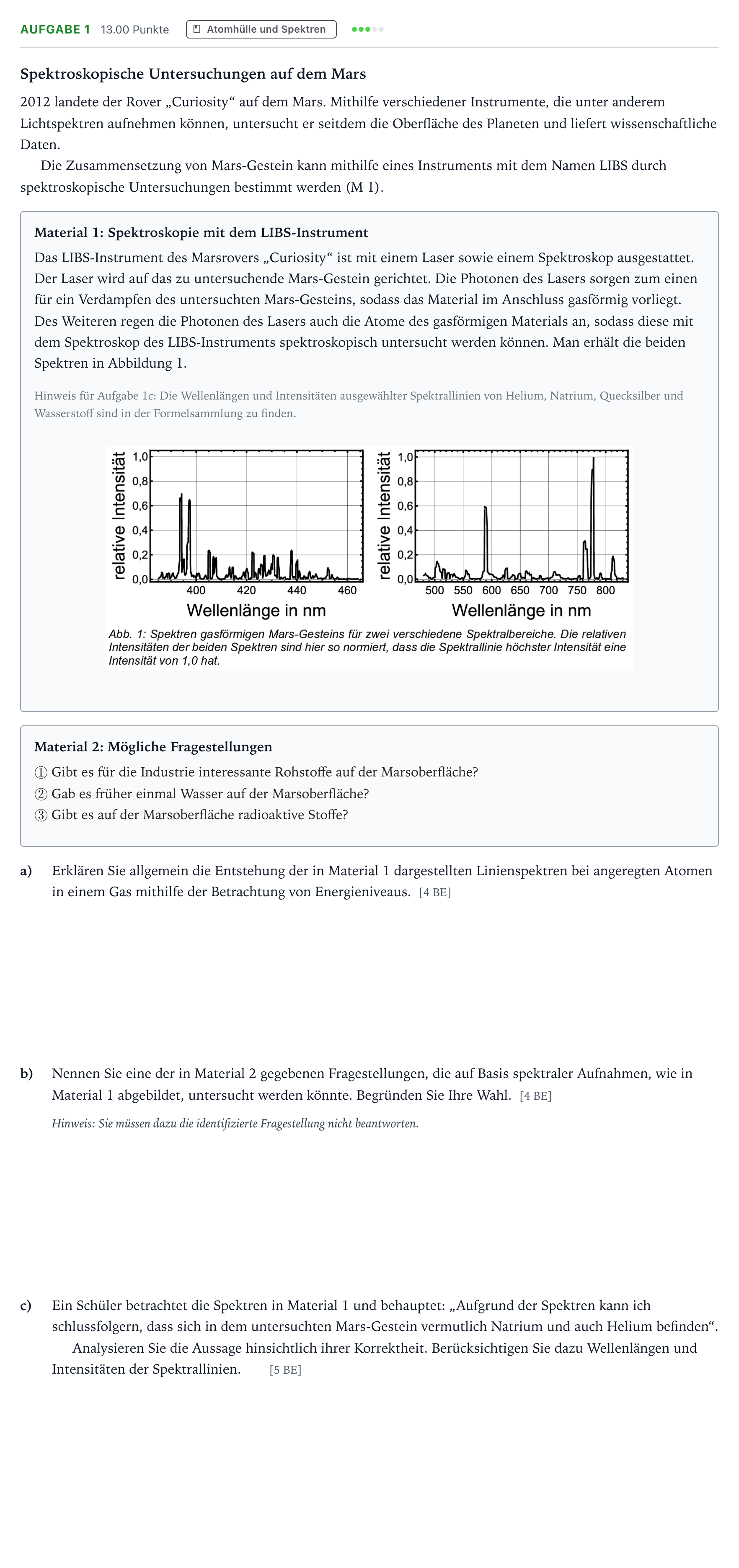 Aufgabenstellung: Aufgabe 1 · Abitur NRW Physik GK · Marsspektroskopie 2026