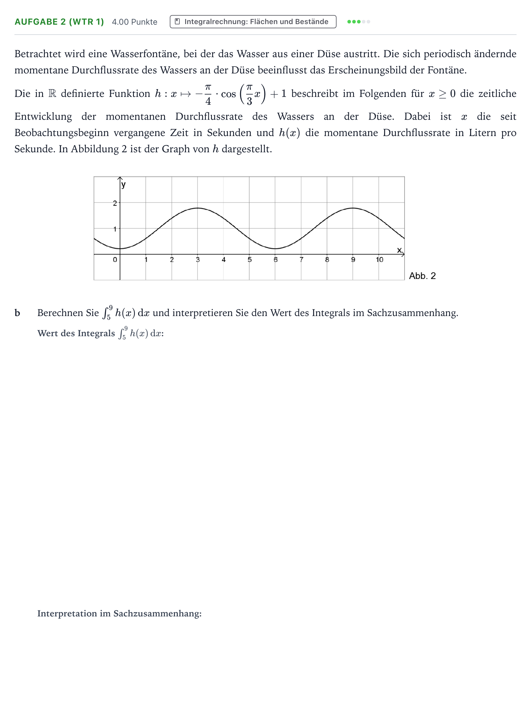 Aufgabenstellung: Aufgabe 2 (WTR 1) - Integralrechnung · Abitur NRW Mathematik LK · Teil B · Analysis (WTR) 2026
