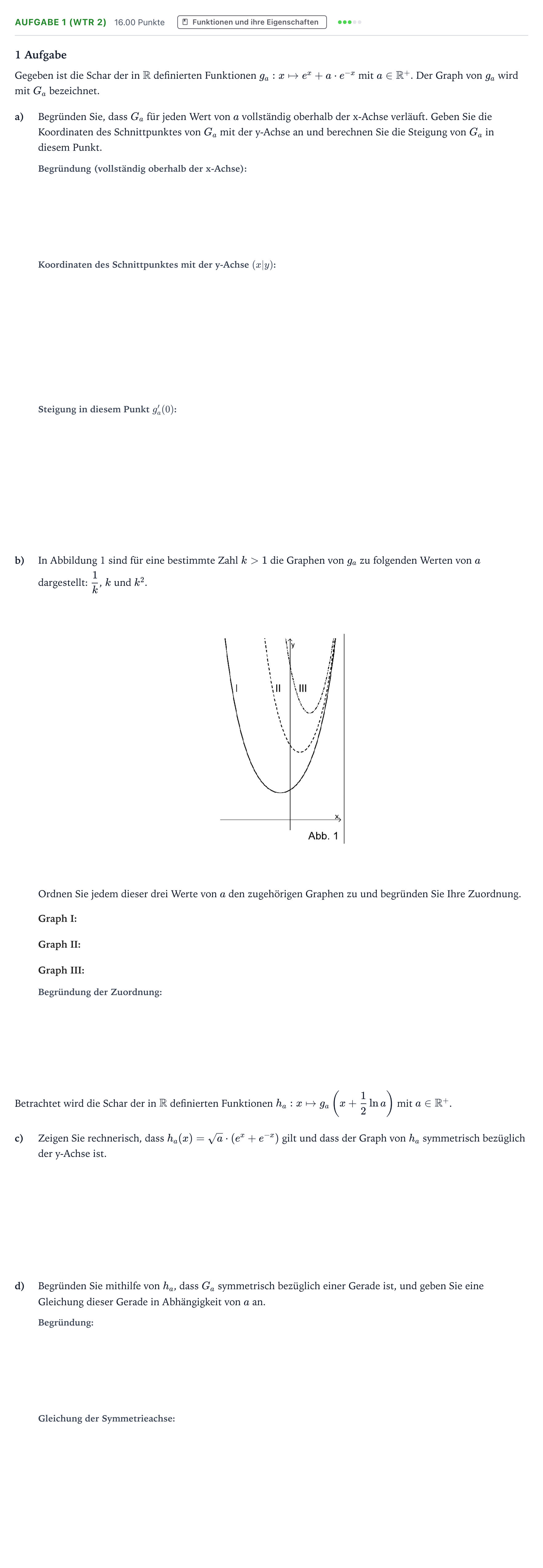 Aufgabenstellung: Aufgabe 1 (WTR 2) · Abitur NRW Mathematik LK · Teil B · Analysis (WTR) 2026