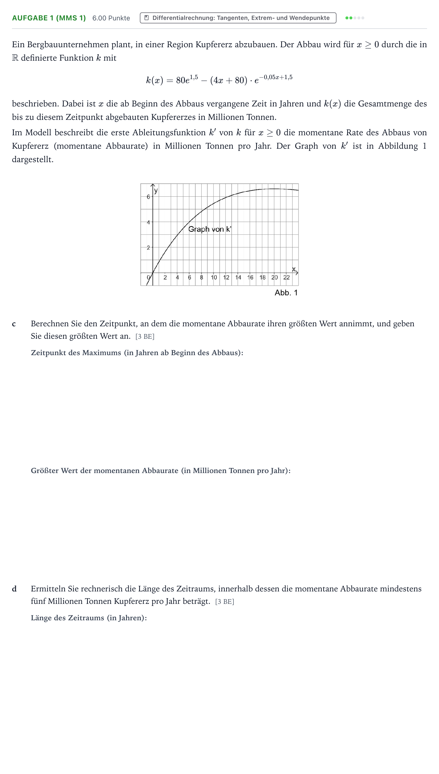 Aufgabenstellung: Aufgabe 1 (MMS 1) - Differentialrechnung · Abitur NRW Mathematik GK · Teil B · Analysis (CAS) 2026
