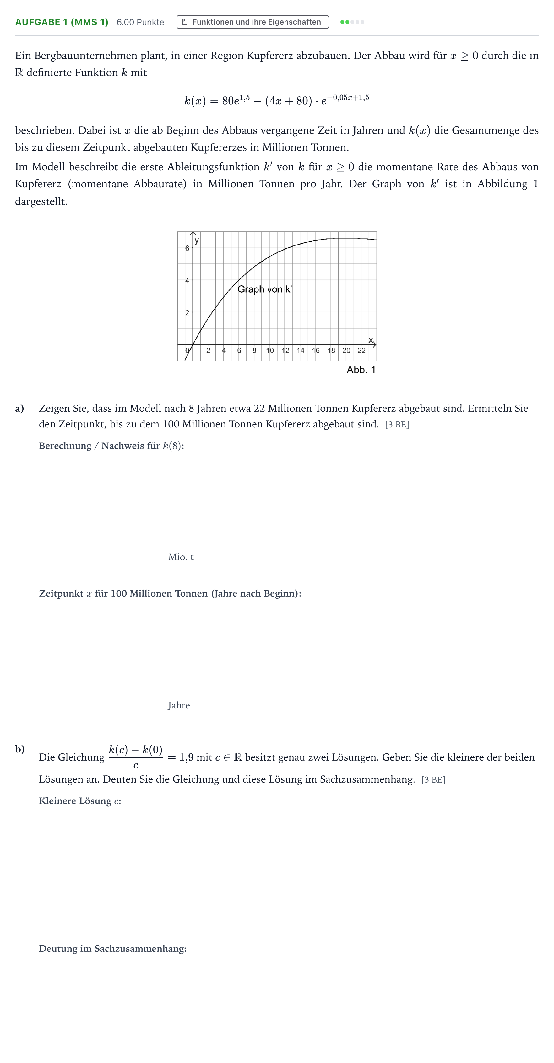 Aufgabenstellung: Aufgabe 1 (MMS 1) - Funktionen und ihre Eigenschaften · Abitur NRW Mathematik GK · Teil B · Analysis (CAS) 2026