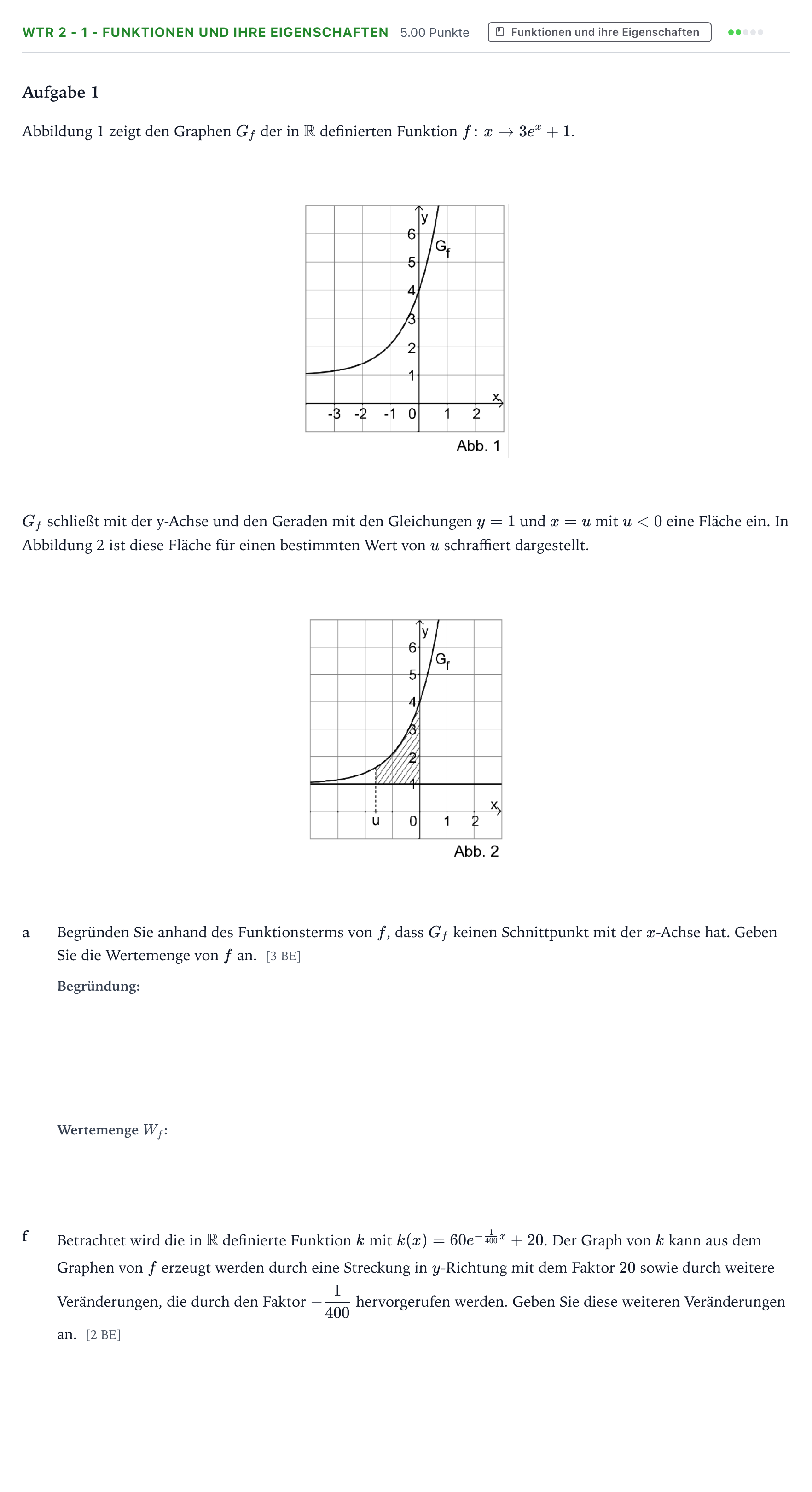 Aufgabenstellung: Aufgabe WTR 2 - 1 - Funktionen und ihre Eigenschaften · Abitur NRW Mathematik GK · Teil B · Analysis (WTR) 2026