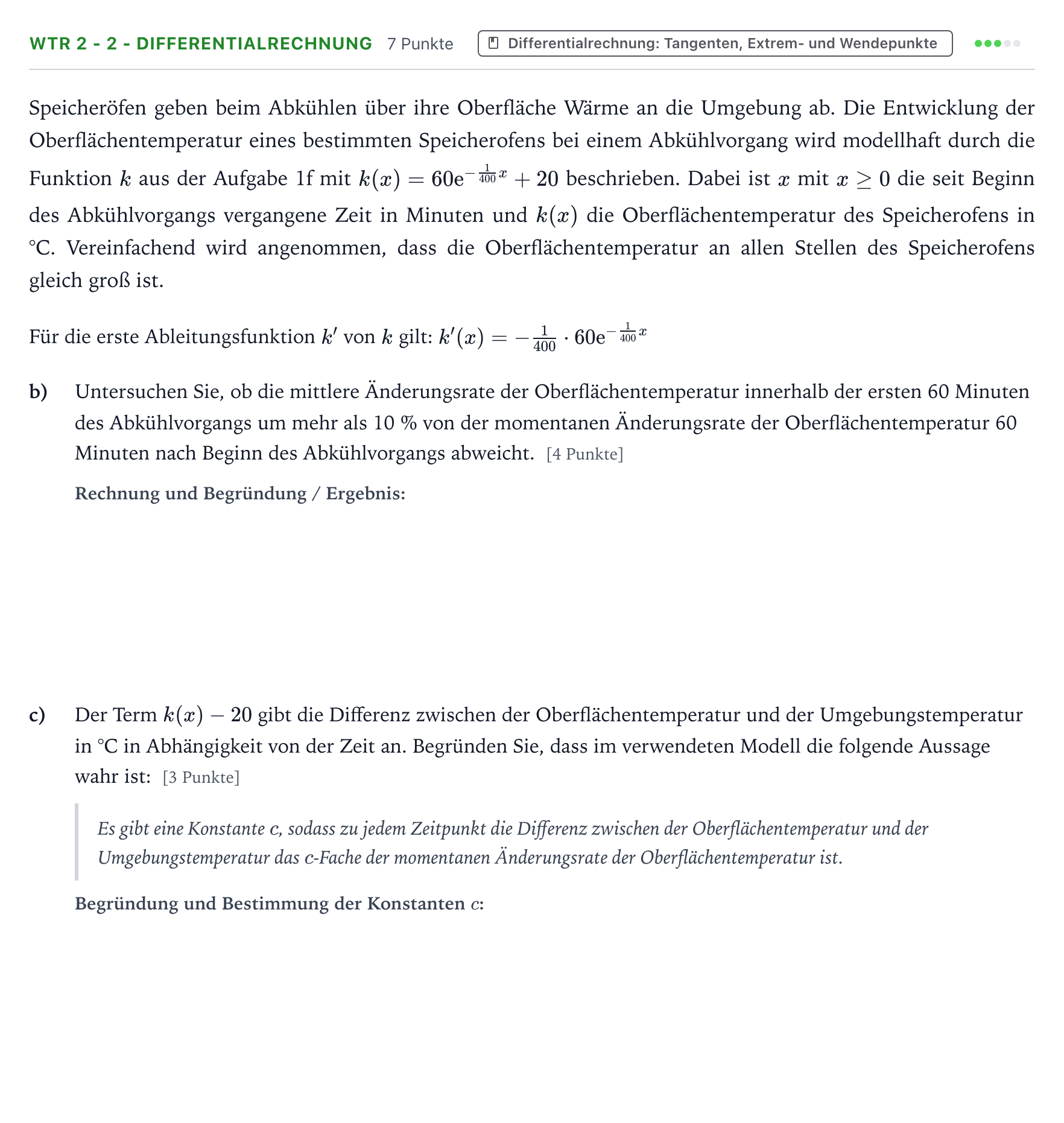 Aufgabenstellung: Aufgabe WTR 2 - 2 - Differentialrechnung · Abitur NRW Mathematik GK · Teil B · Analysis (WTR) 2026