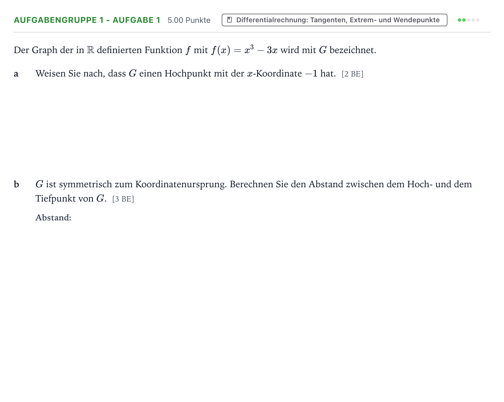 Aufgabenstellung: Aufgabengruppe 1 - Aufgabe 1 · Abitur NRW Mathematik GK · Teil A · Analysis 2026