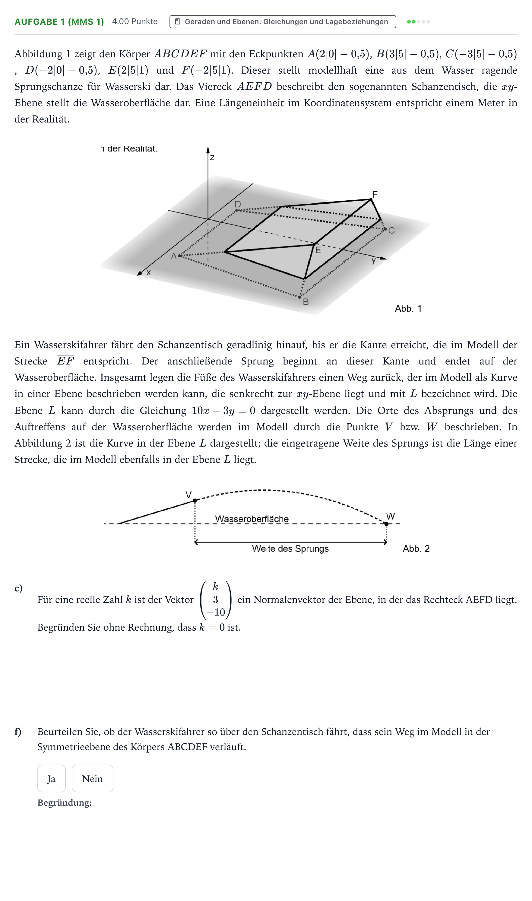 Aufgabenstellung: Aufgabe 1 (MMS 1) - Geraden und Ebenen: Gleichungen und L… · Abitur NRW Mathematik LK · Teil B · Analytische Geometrie (CAS 2026