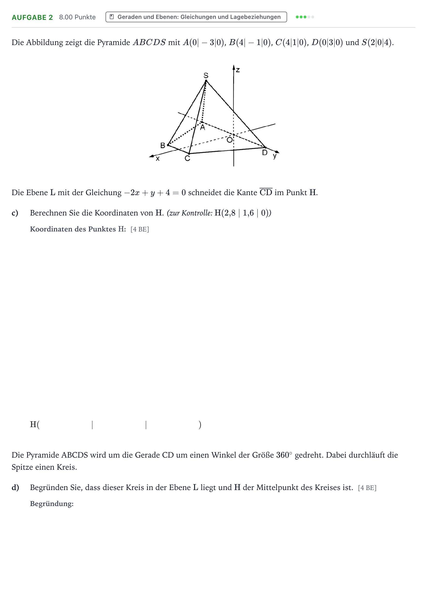 Aufgabenstellung: Aufgabe 2 - Geraden und Ebenen: Gleichungen und L… · Abitur NRW Mathematik LK · Teil B · Analytische Geometrie (WTR 2026