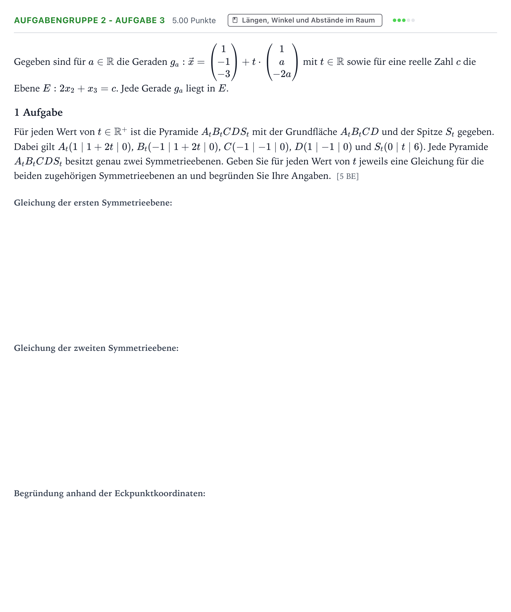 Aufgabenstellung: Aufgabengruppe 2 - Aufgabe 3 · Abitur NRW Mathematik LK · Teil A · Analytische Geometrie 2026
