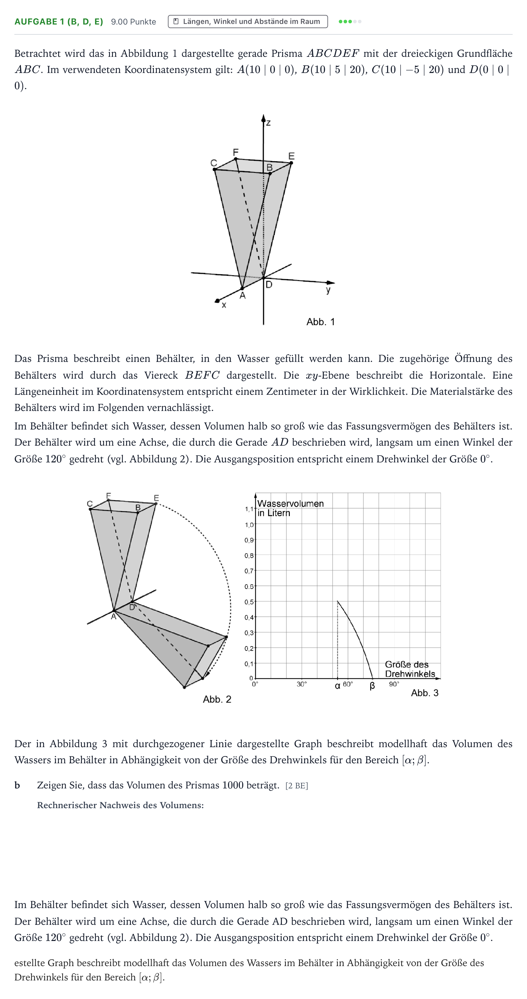 Aufgabenstellung: Aufgabe 1 (b, d, e) - Längen, Winkel und Abstände… · Abitur NRW Mathematik GK · Teil B · Analytische Geometrie (WTR 2026