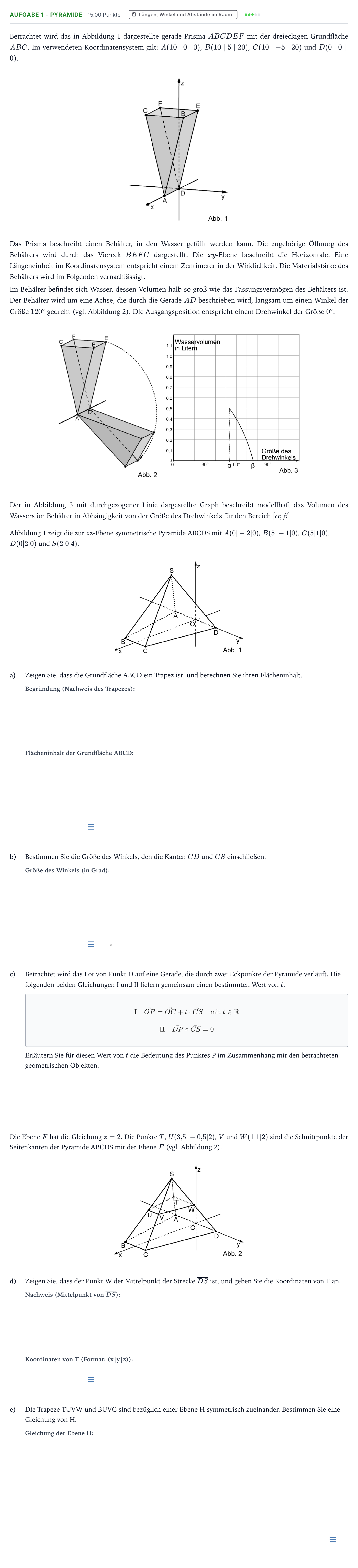 Aufgabenstellung: Aufgabe 1 - Pyramide · Abitur NRW Mathematik GK · Teil B · Analytische Geometrie (WTR 2026