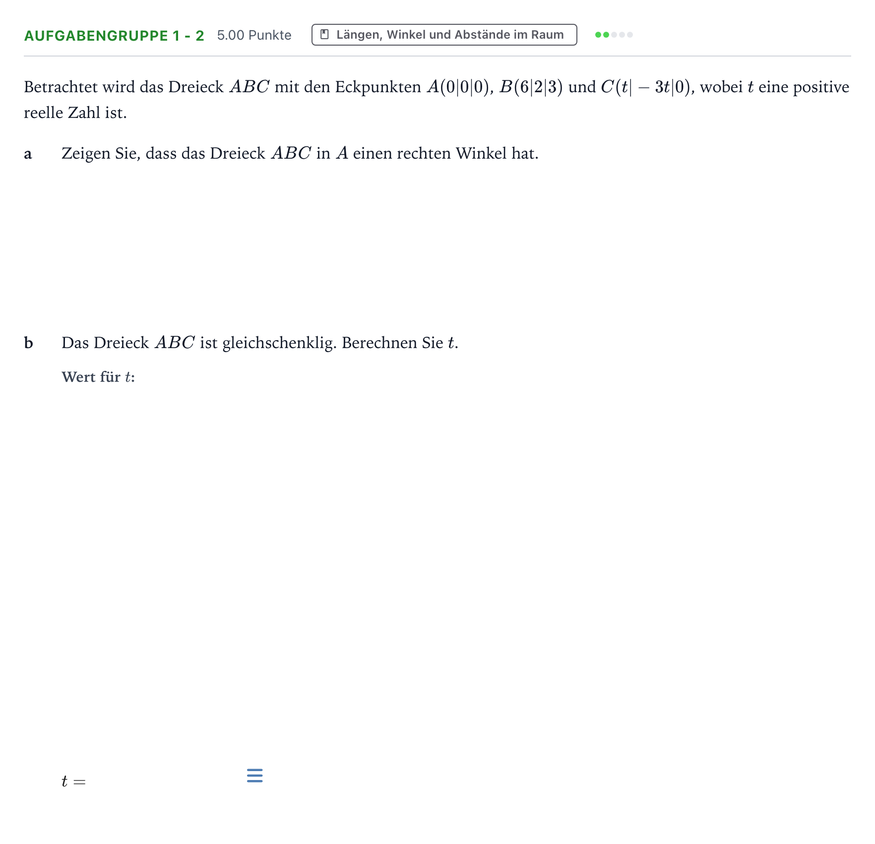 Aufgabenstellung: Aufgabengruppe 1 - 2 · Abitur NRW Mathematik GK · Teil A · Analytische Geometrie 2026