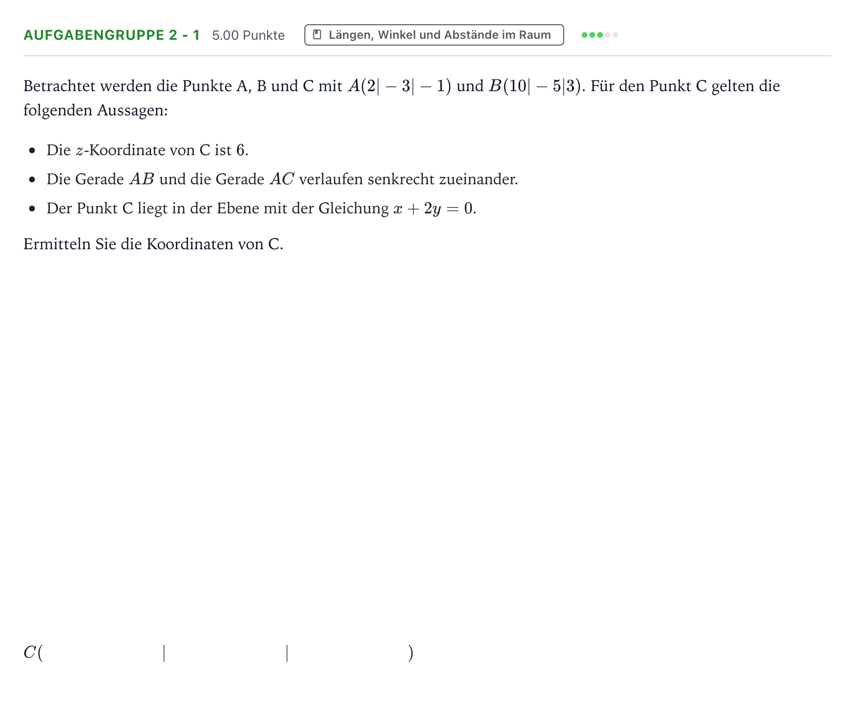 Aufgabenstellung: Aufgabengruppe 2 - 1 · Abitur NRW Mathematik GK · Teil A · Analytische Geometrie 2026