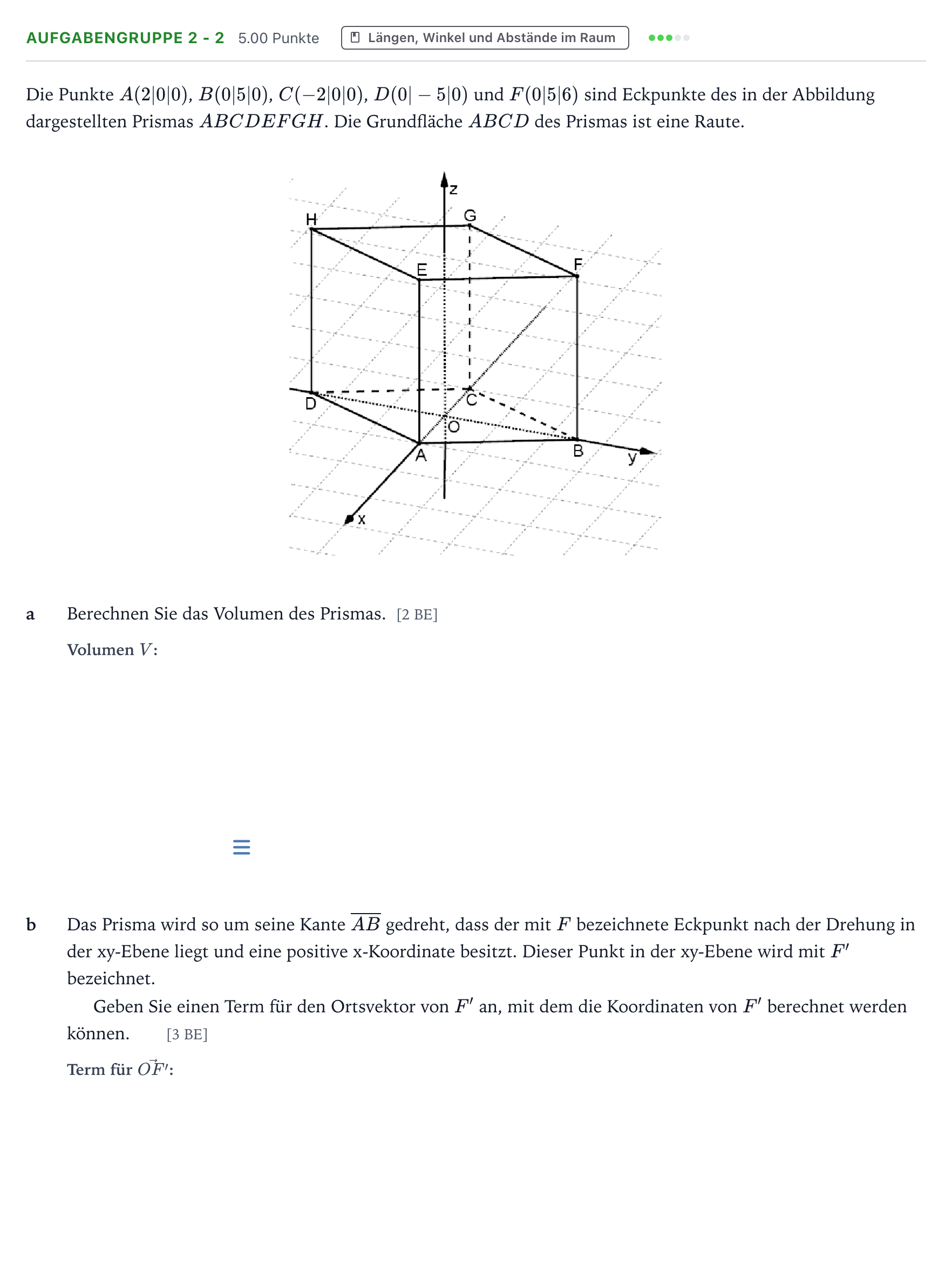 Aufgabenstellung: Aufgabengruppe 2 - 2 · Abitur NRW Mathematik GK · Teil A · Analytische Geometrie 2026