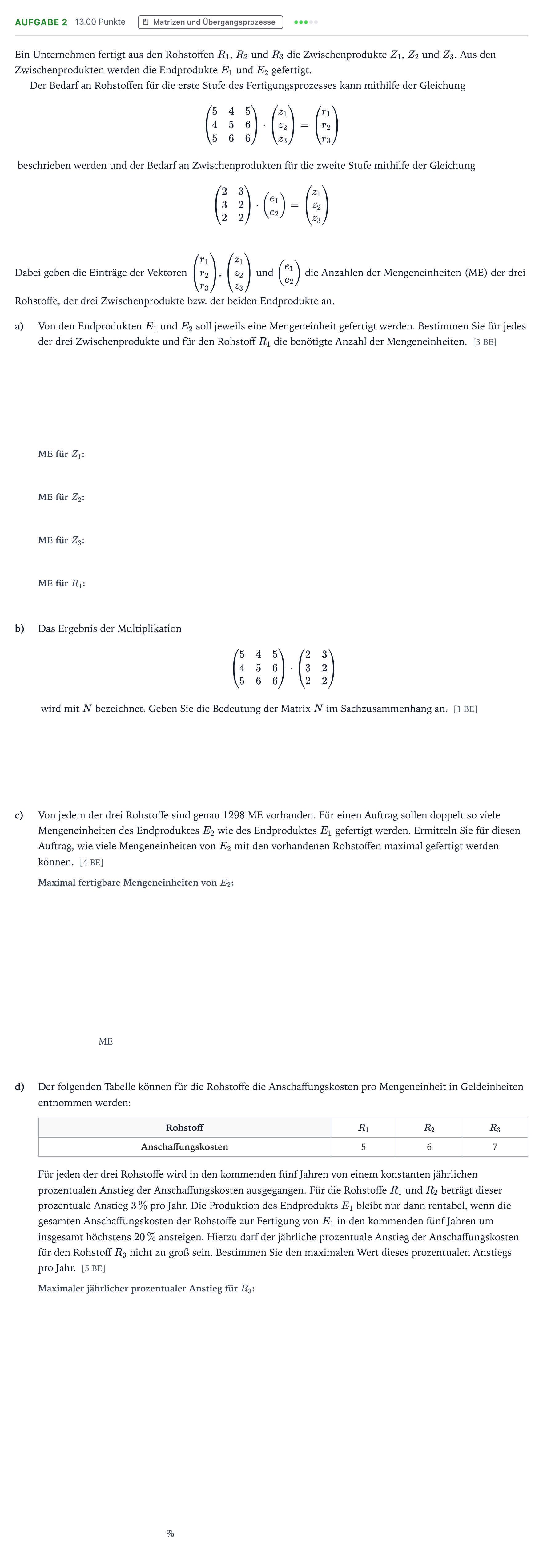 Aufgabenstellung: Aufgabe 2 · Abitur NRW Mathematik LK · Teil B · Lineare Algebra (CAS) 2026