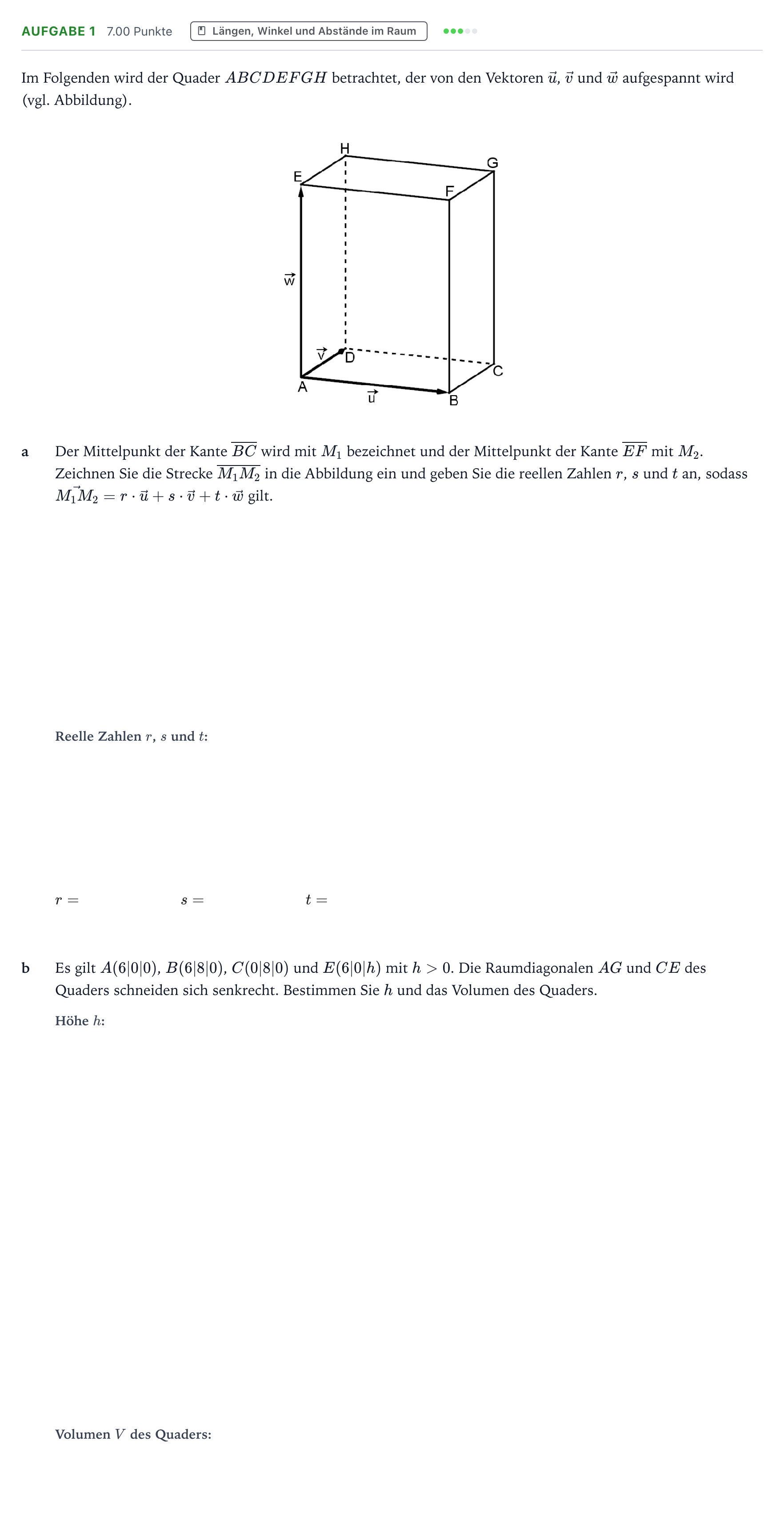 Aufgabenstellung: Aufgabe 1 · Abitur NRW Mathematik LK · Teil B · Lineare Algebra (WTR) 2026
