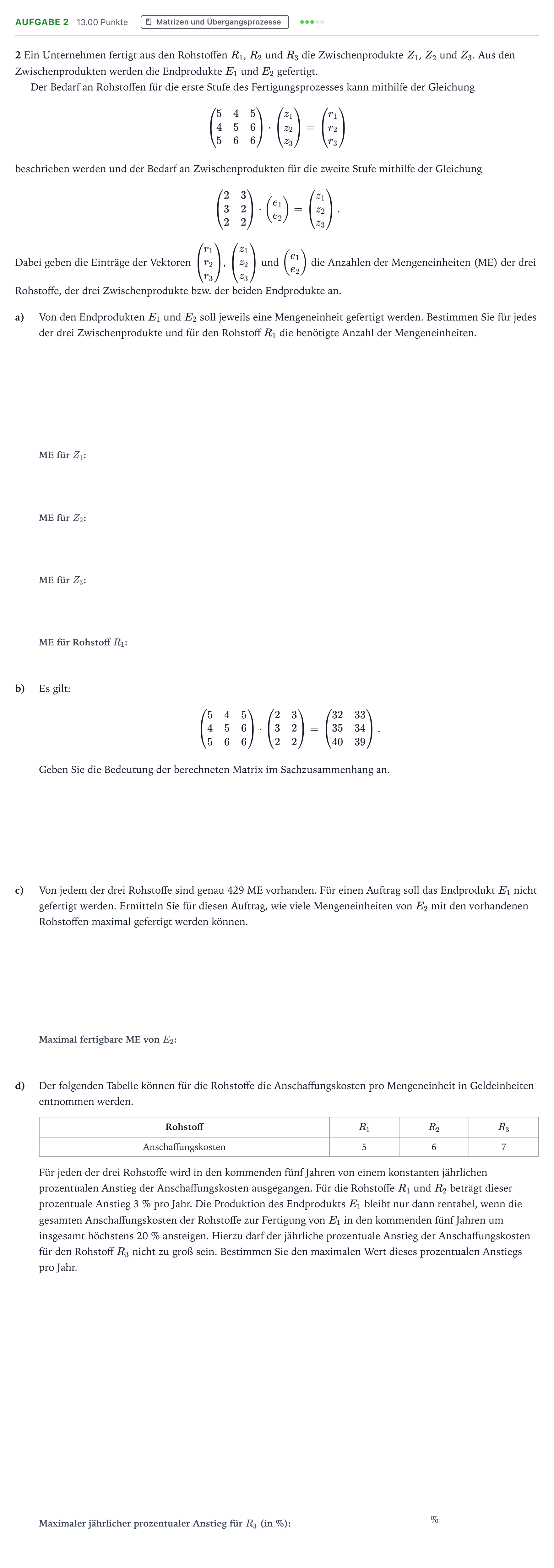 Aufgabenstellung: Aufgabe 2 · Abitur NRW Mathematik LK · Teil B · Lineare Algebra (WTR) 2026