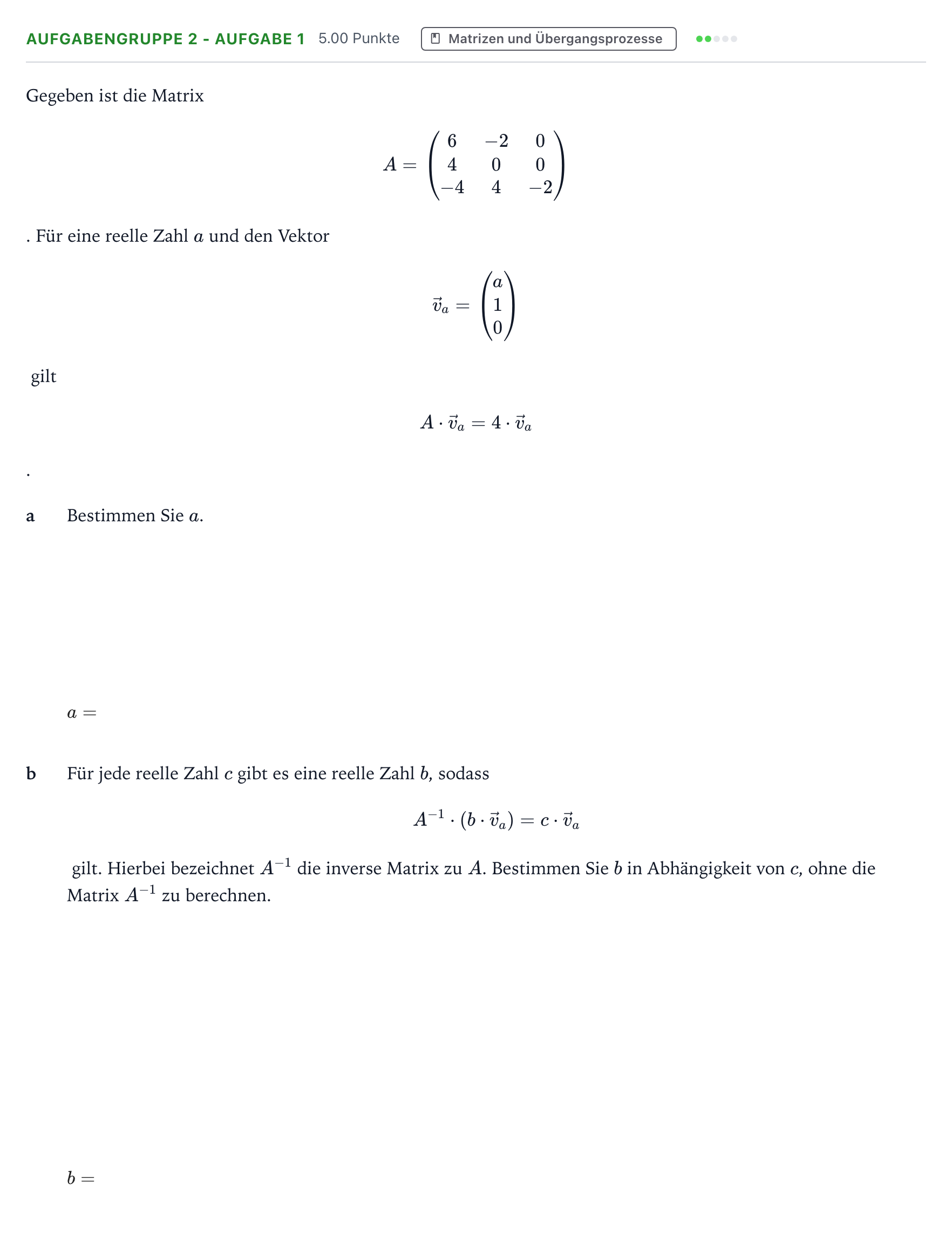Aufgabenstellung: Aufgabengruppe 2 - Aufgabe 1 · Abitur NRW Mathematik LK · Teil A · Lineare Algebra 2026
