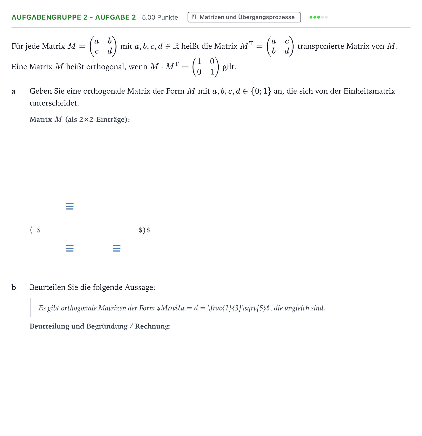 Aufgabenstellung: Aufgabengruppe 2 - Aufgabe 2 · Abitur NRW Mathematik LK · Teil A · Lineare Algebra 2026