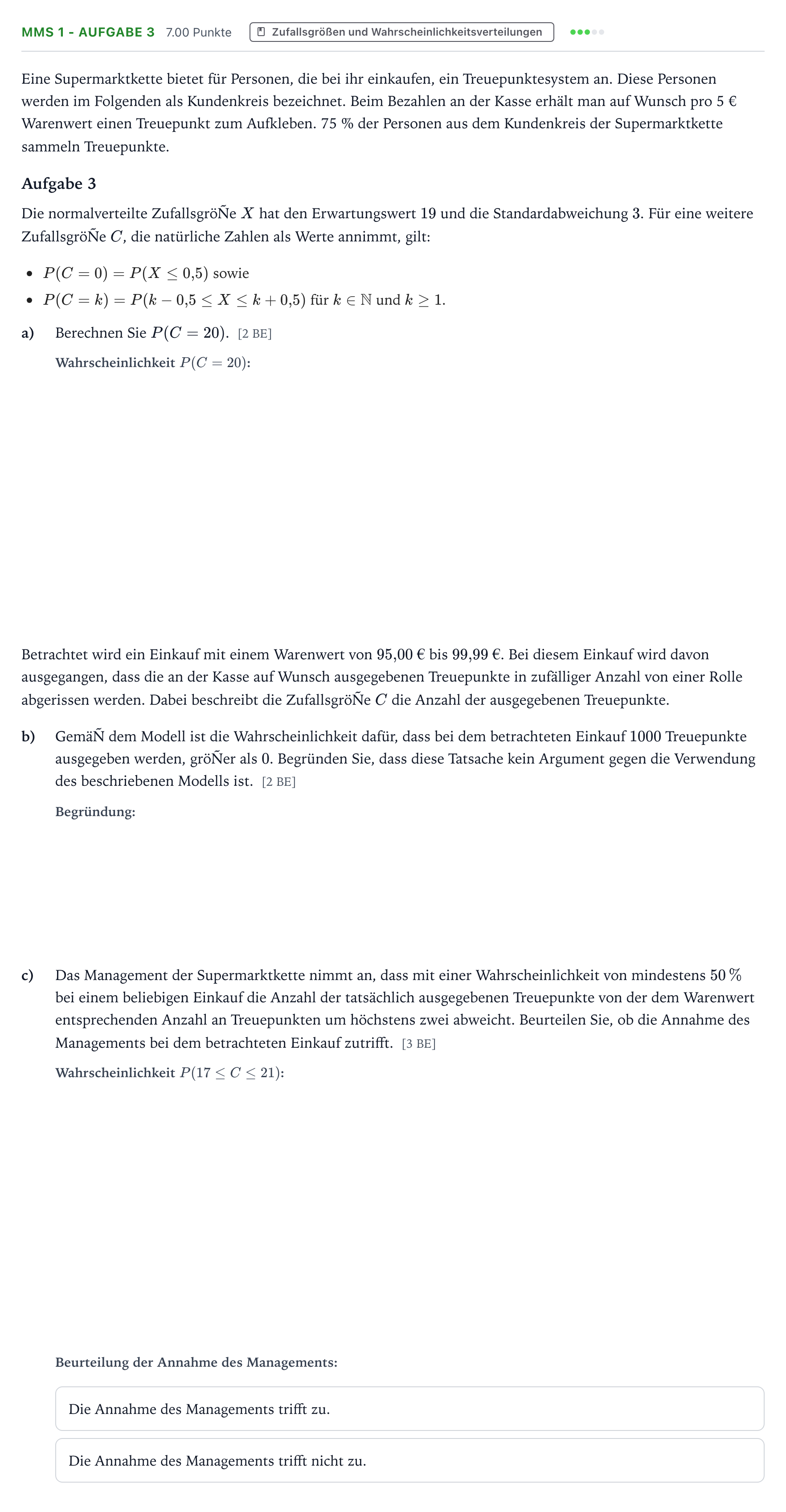 Aufgabenstellung: Aufgabe MMS 1 - Aufgabe 3 · Abitur NRW Mathematik LK · Teil B · Stochastik (CAS) 2026
