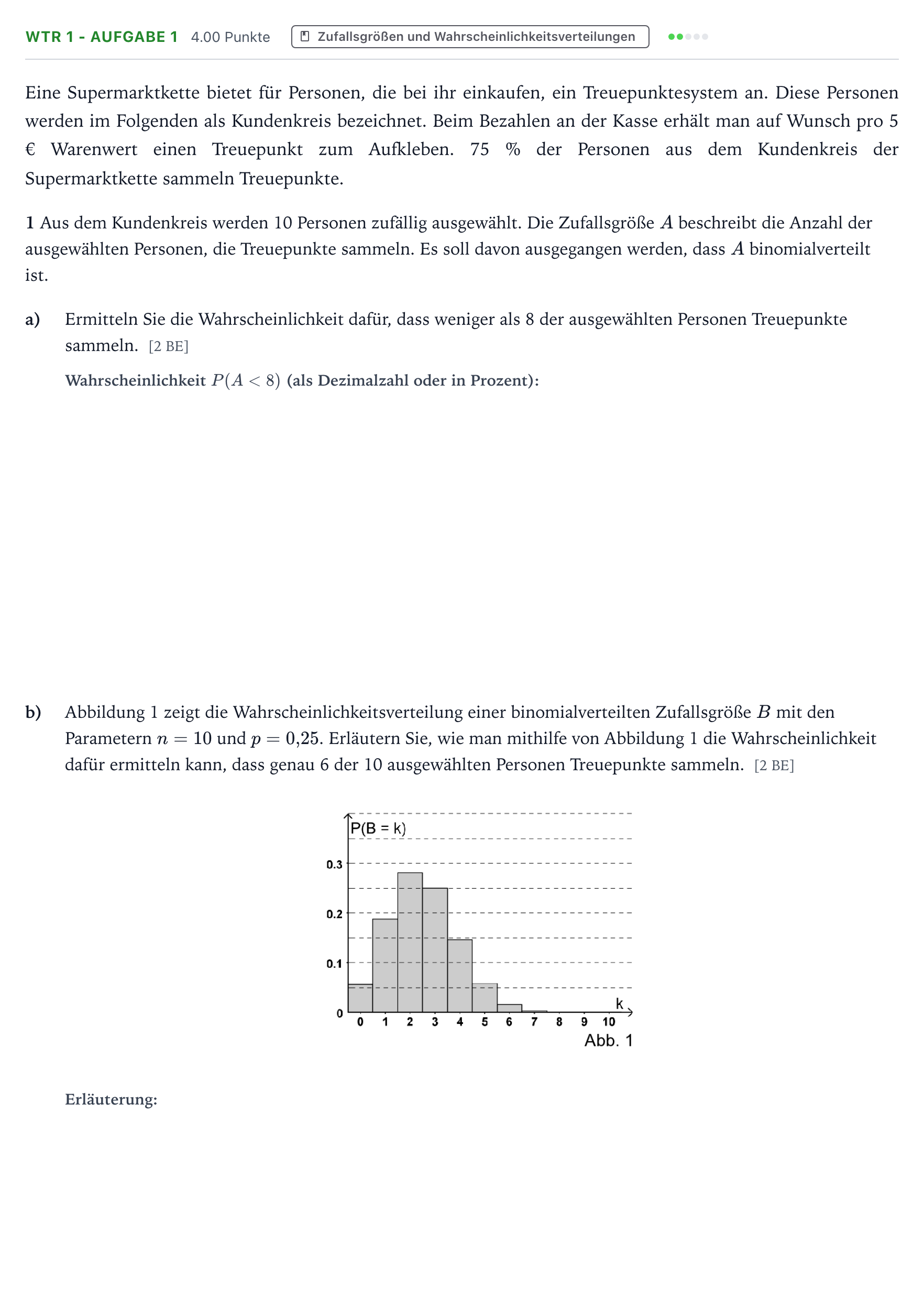 Aufgabenstellung: Aufgabe WTR 1 - Aufgabe 1 · Abitur NRW Mathematik LK · Teil B · Stochastik (WTR) 2026