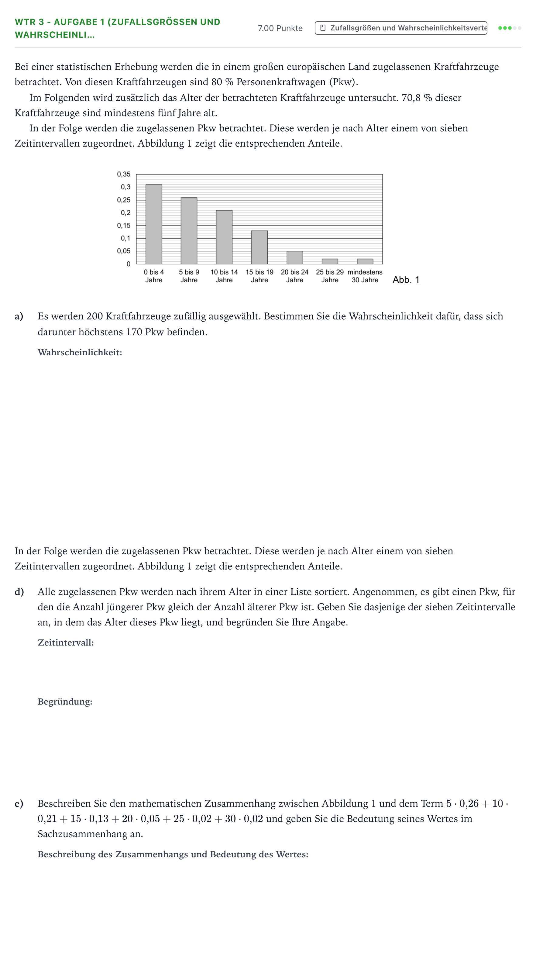 Aufgabenstellung: Aufgabe WTR 3 - Aufgabe 1 (Zufallsgrößen und Wahrscheinli… · Abitur NRW Mathematik LK · Teil B · Stochastik (WTR) 2026