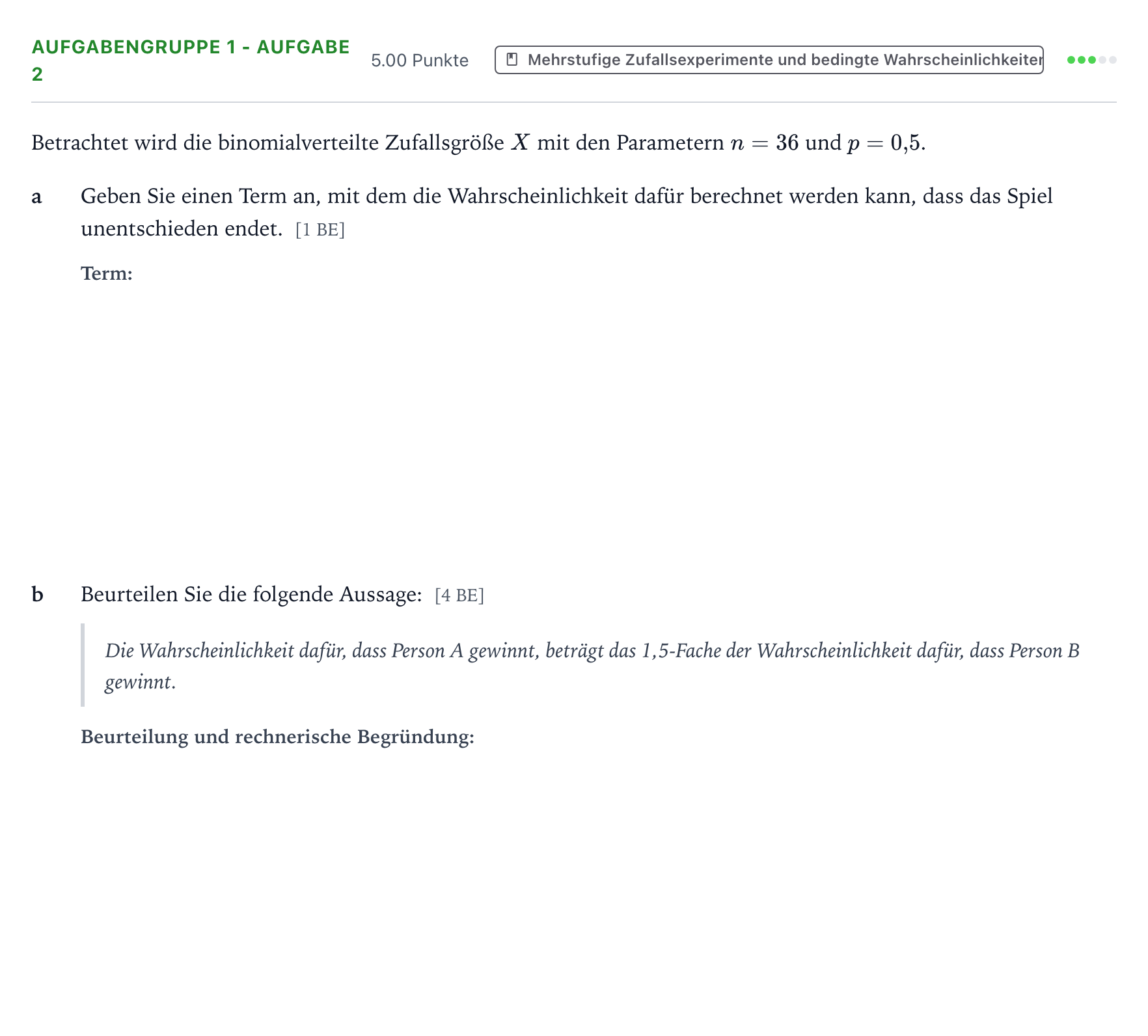 Aufgabenstellung: Aufgabengruppe 1 - Aufgabe 2 · Abitur NRW Mathematik LK · Teil A · Stochastik 2026