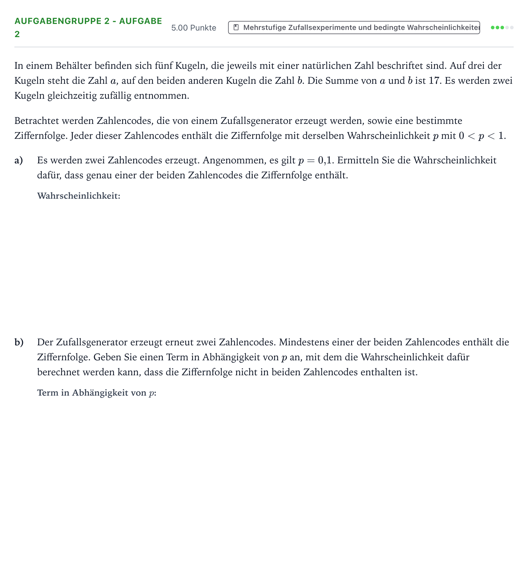 Aufgabenstellung: Aufgabengruppe 2 - Aufgabe 2 · Abitur NRW Mathematik LK · Teil A · Stochastik 2026