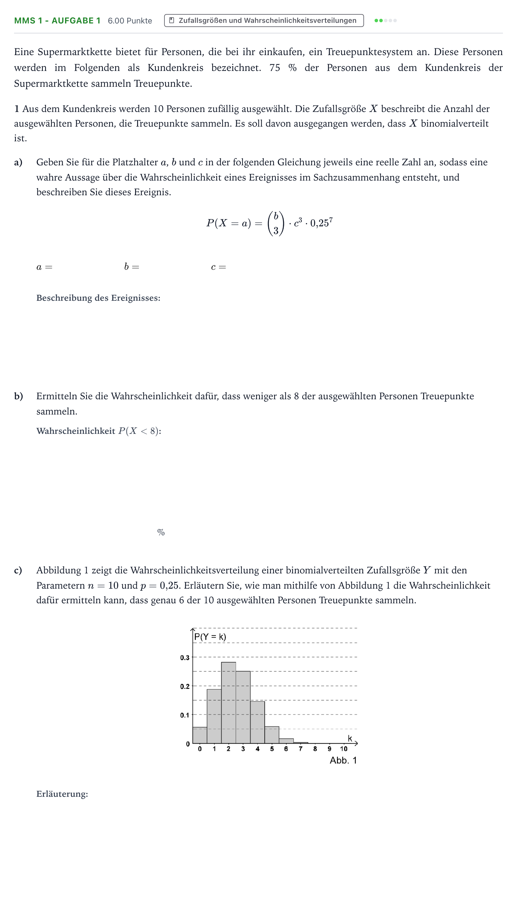 Aufgabenstellung: Aufgabe MMS 1 - Aufgabe 1 · Abitur NRW Mathematik GK · Teil B · Stochastik (CAS) 2026