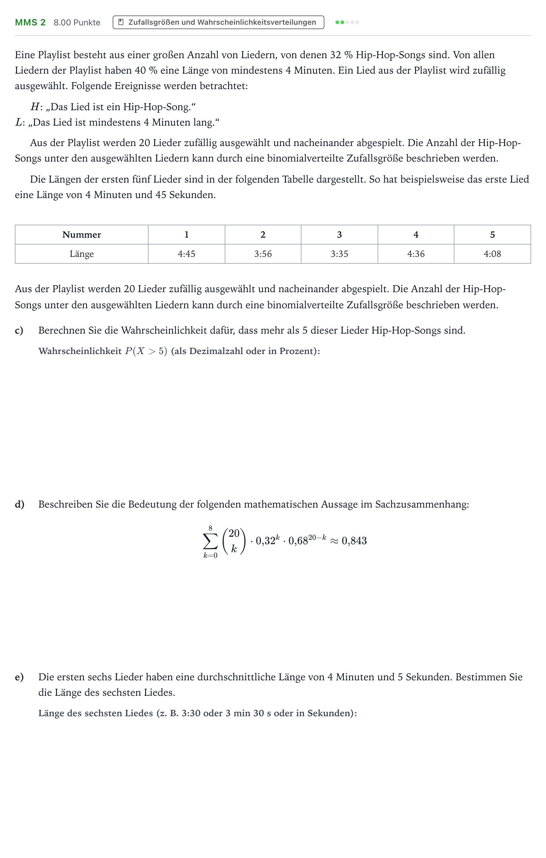 Aufgabenstellung: Aufgabe MMS 2 - Zufallsgrößen und Wahrscheinlichkeitsvert… · Abitur NRW Mathematik GK · Teil B · Stochastik (CAS) 2026
