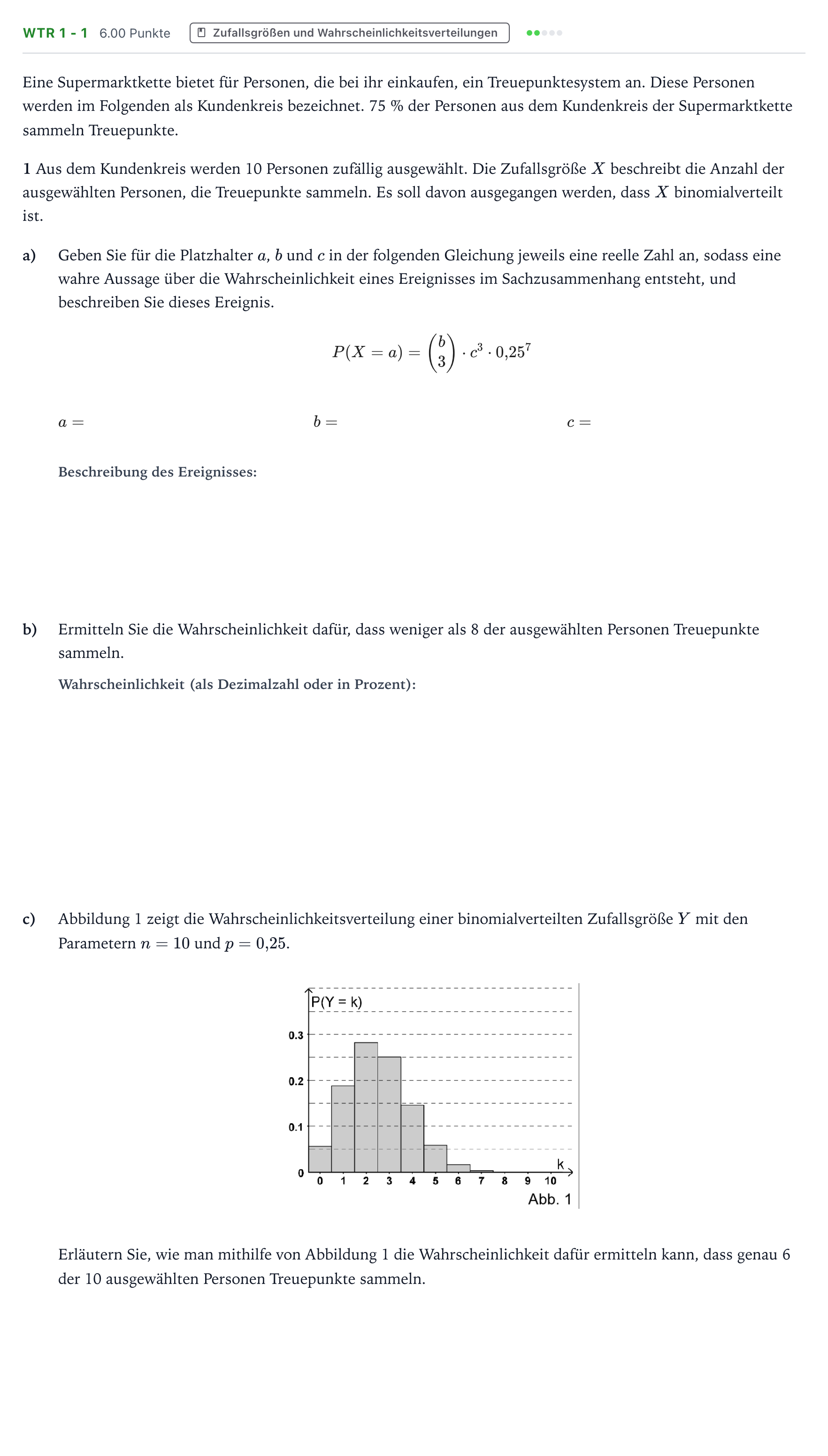 Aufgabenstellung: Aufgabe WTR 1 - 1 · Abitur NRW Mathematik GK · Teil B · Stochastik (WTR) 2026