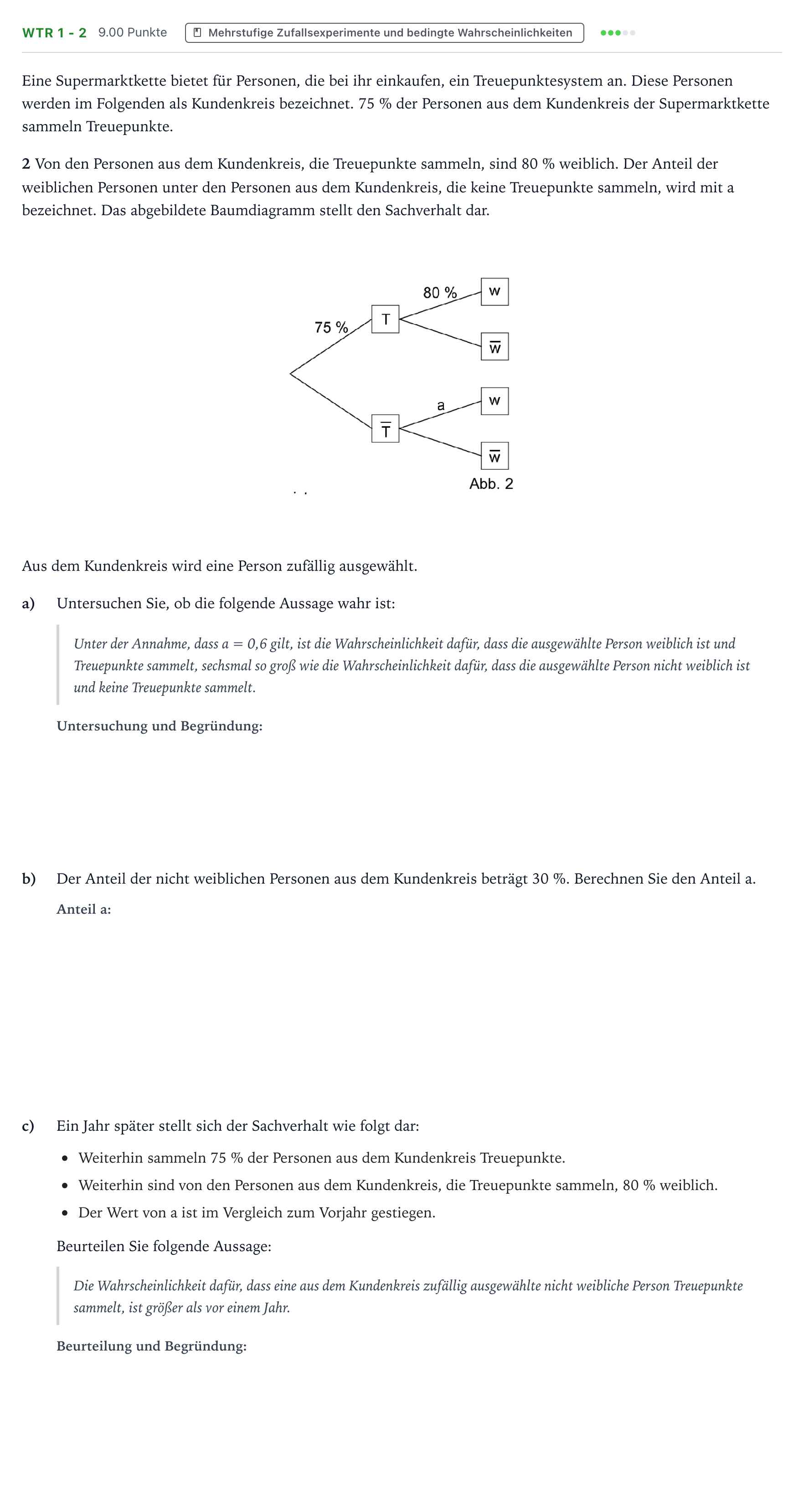 Aufgabenstellung: Aufgabe WTR 1 - 2 · Abitur NRW Mathematik GK · Teil B · Stochastik (WTR) 2026