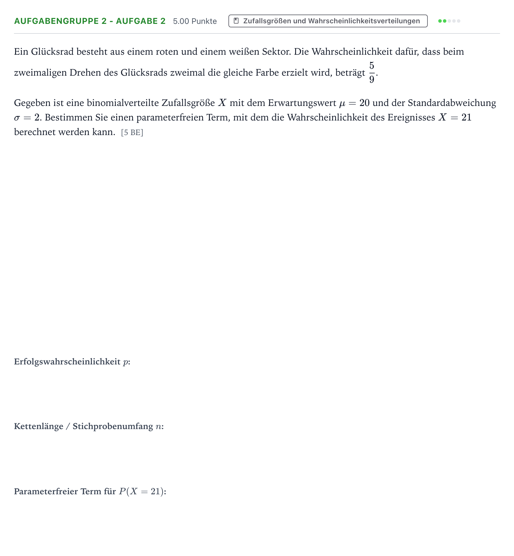 Aufgabenstellung: Aufgabengruppe 2 - Aufgabe 2 · Abitur NRW Mathematik GK · Teil A · Stochastik 2026