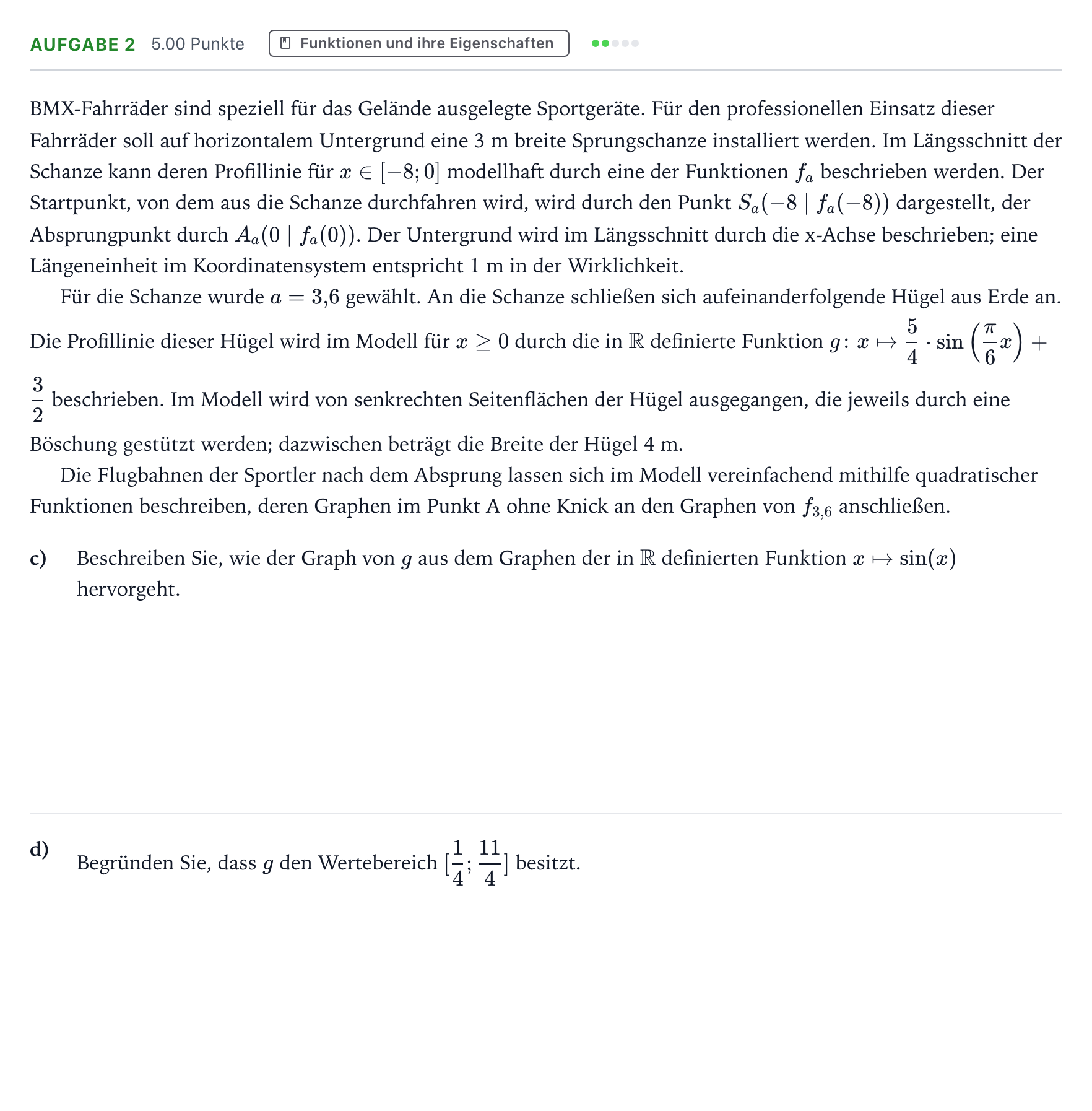 Aufgabenstellung: Aufgabe 2 - Funktionen und ihre Eigenschaften · Abitur NRW Mathematik LK · Teil B · Analysis (CAS)
