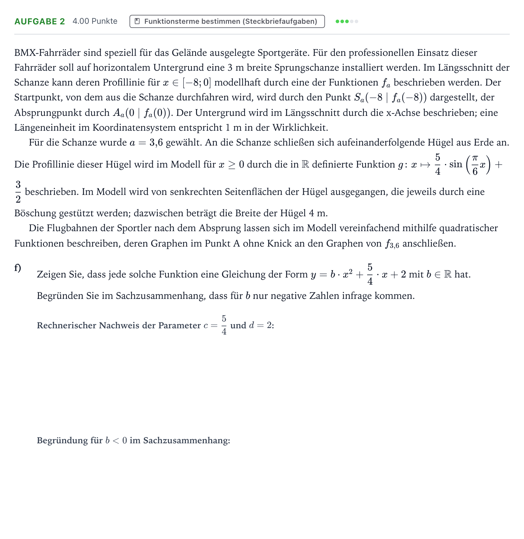 Aufgabenstellung: Aufgabe 2 - Funktionsterme bestimmen (Steckbriefa… · Abitur NRW Mathematik LK · Teil B · Analysis (CAS)