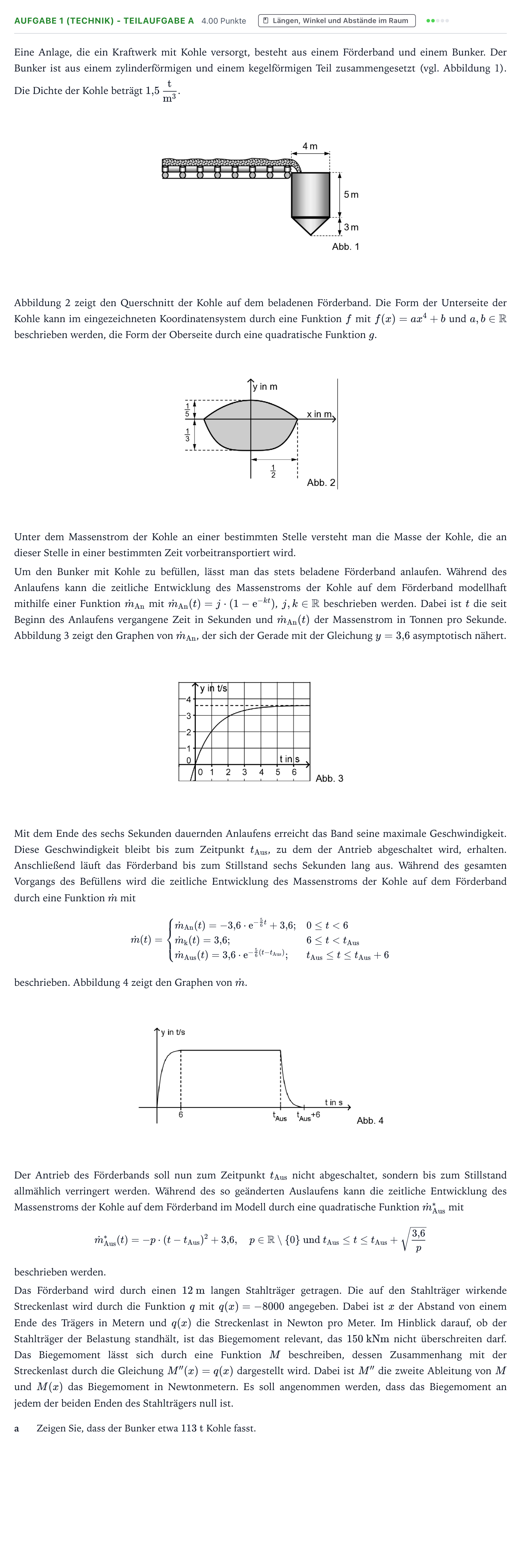 Aufgabenstellung: Aufgabe 1 (Technik) - Teilaufgabe a · Abitur NRW Mathematik LK · Teil B · Analysis (CAS)