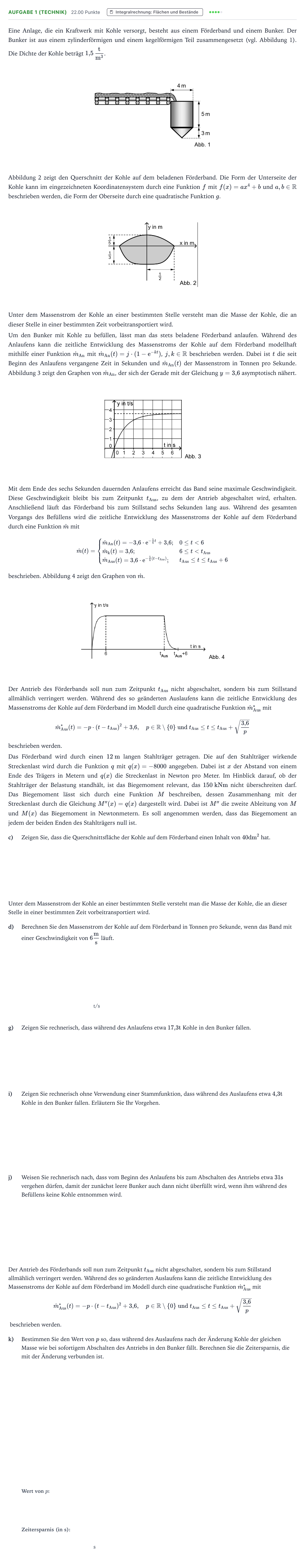 Aufgabenstellung: Aufgabe 1 (Technik) - Integralrechnung: Flächen u… · Abitur NRW Mathematik LK · Teil B · Analysis (CAS)