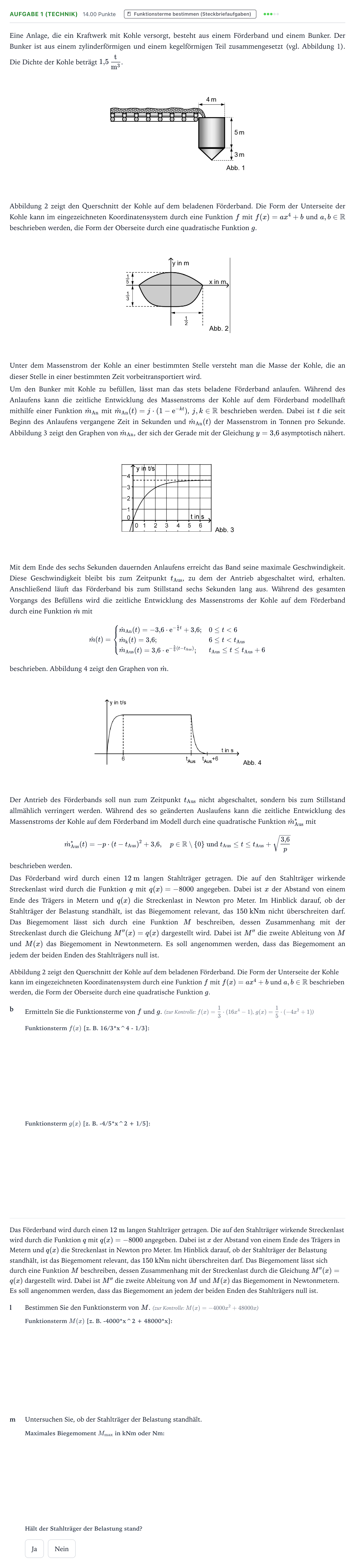 Aufgabenstellung: Aufgabe 1 (Technik) - Funktionsterme bestimmen (S… · Abitur NRW Mathematik LK · Teil B · Analysis (CAS)