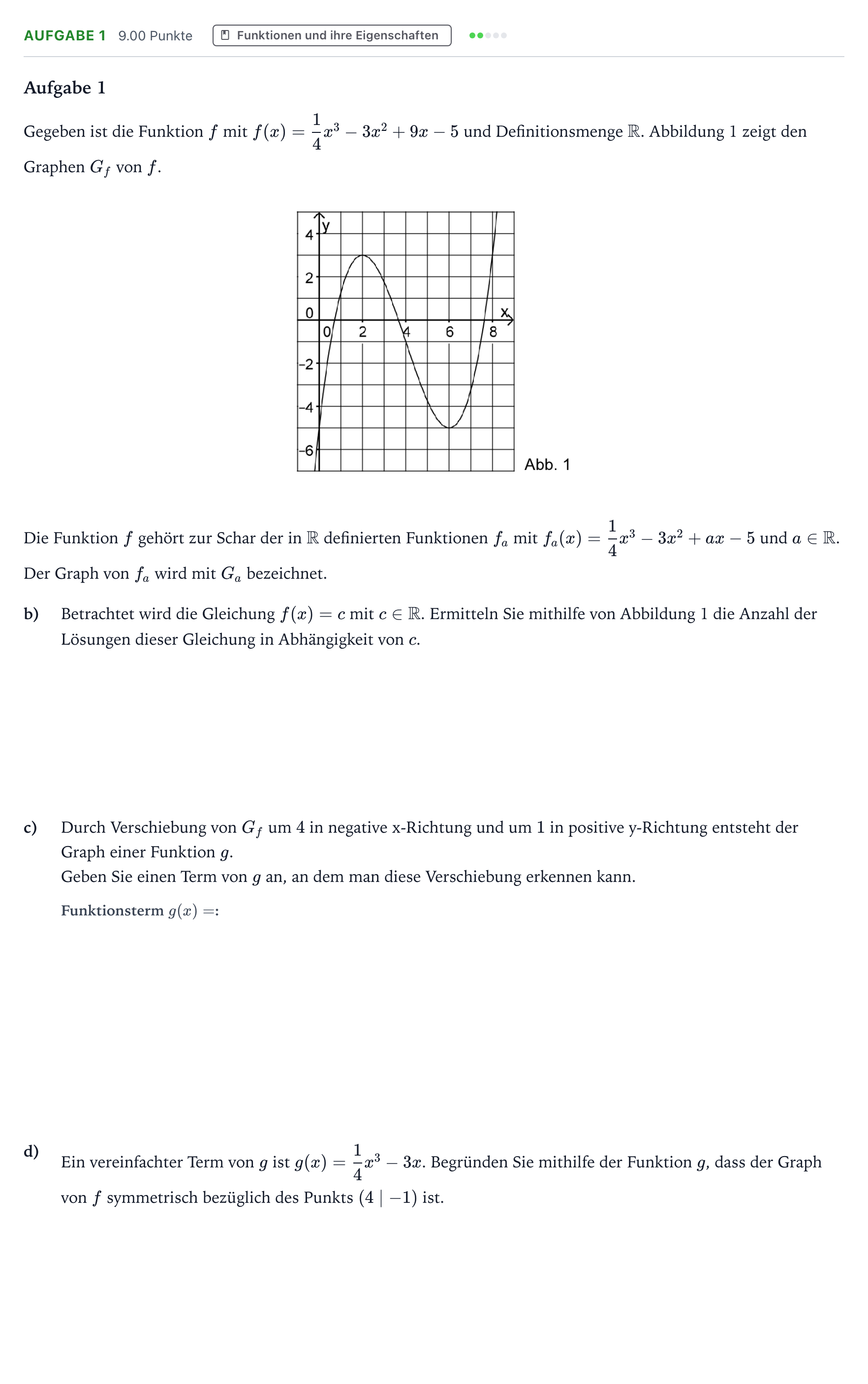 Aufgabenstellung: Aufgabe 1 - Funktionen und ihre Eigenschaften · Abitur NRW Mathematik LK · Teil B · Analysis (WTR)