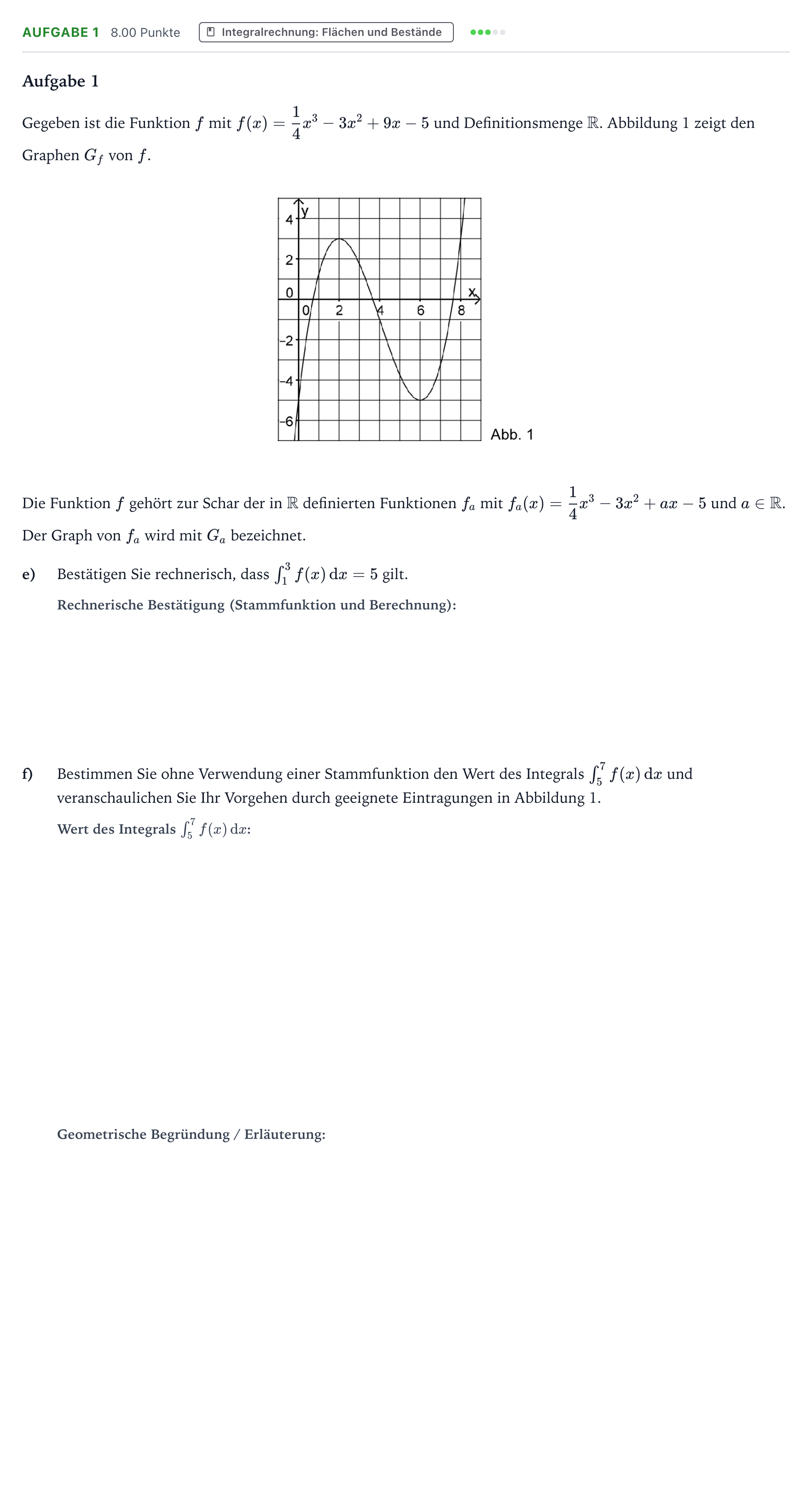 Aufgabenstellung: Aufgabe 1 - Integralrechnung: Flächen und Bestände · Abitur NRW Mathematik LK · Teil B · Analysis (WTR)
