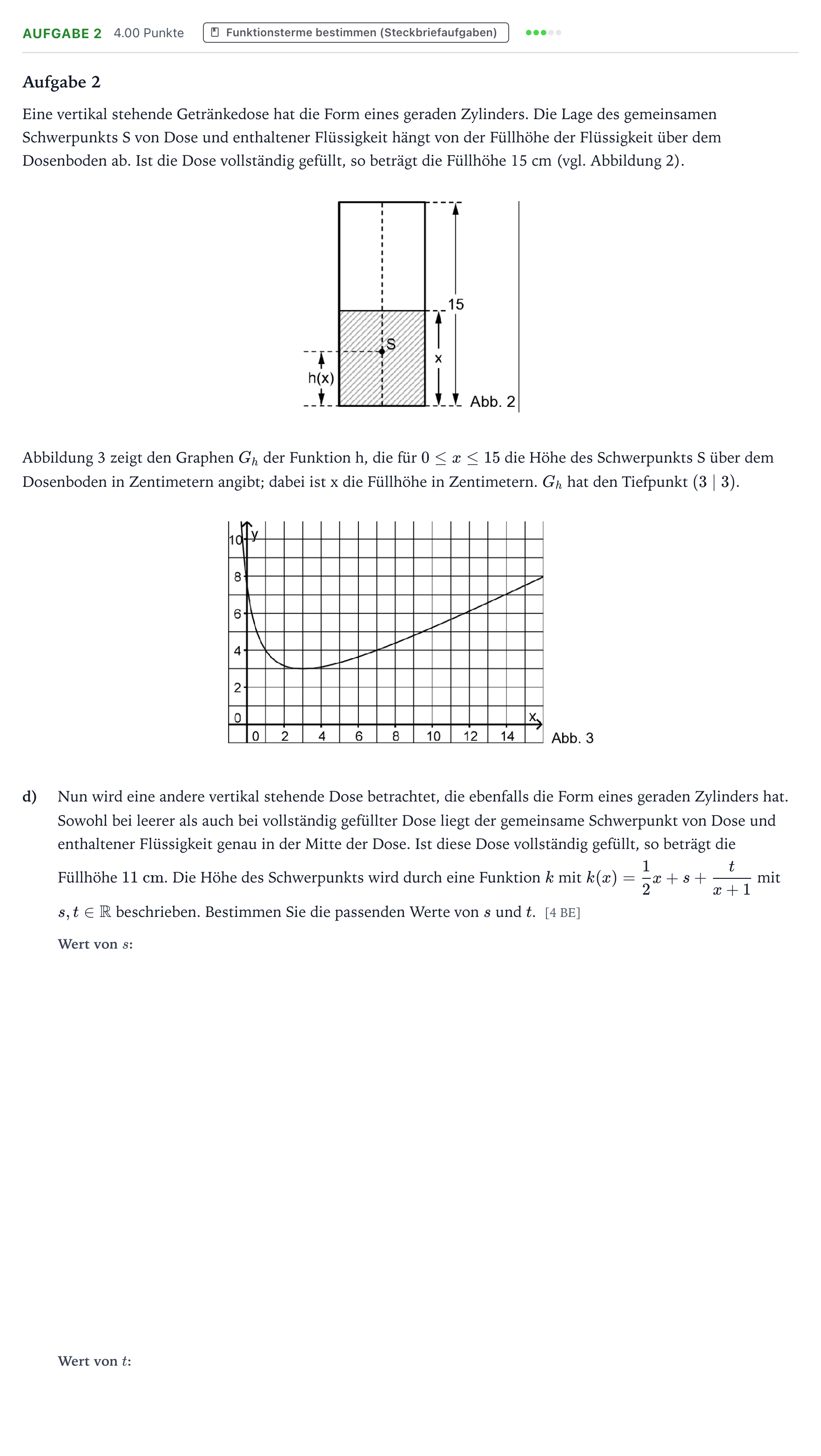 Aufgabenstellung: Aufgabe 2 - Funktionsterme bestimmen (Steckbriefaufgaben) · Abitur NRW Mathematik LK · Teil B · Analysis (WTR)