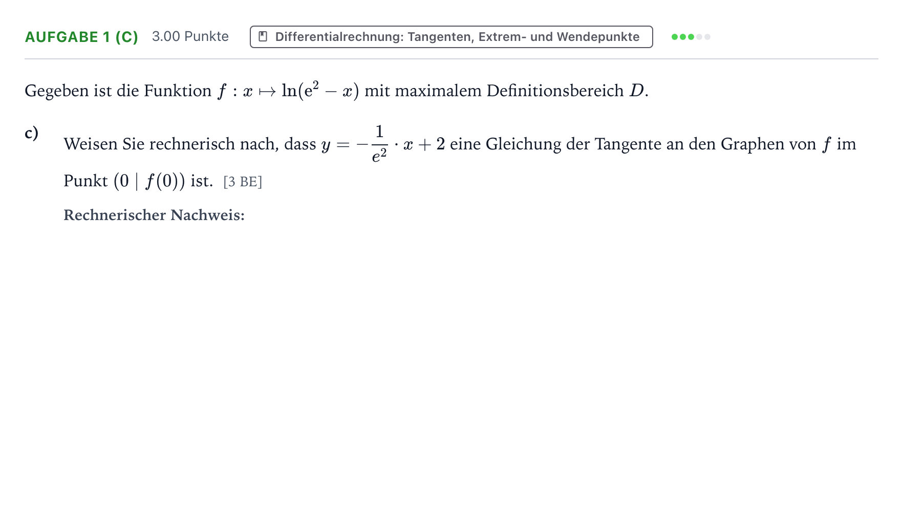 Aufgabenstellung: Aufgabe 1 (c) - Differentialrechnung · Abitur NRW Mathematik LK · Teil A · Analysis
