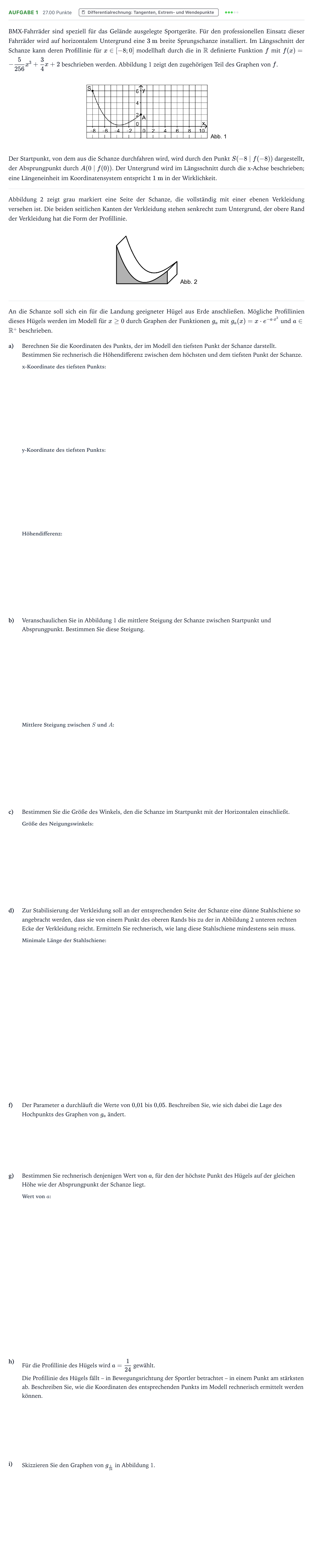 Aufgabenstellung: Aufgabe 1 - Differentialrechnung · Abitur NRW Mathematik GK · Teil B · Analysis (CAS)