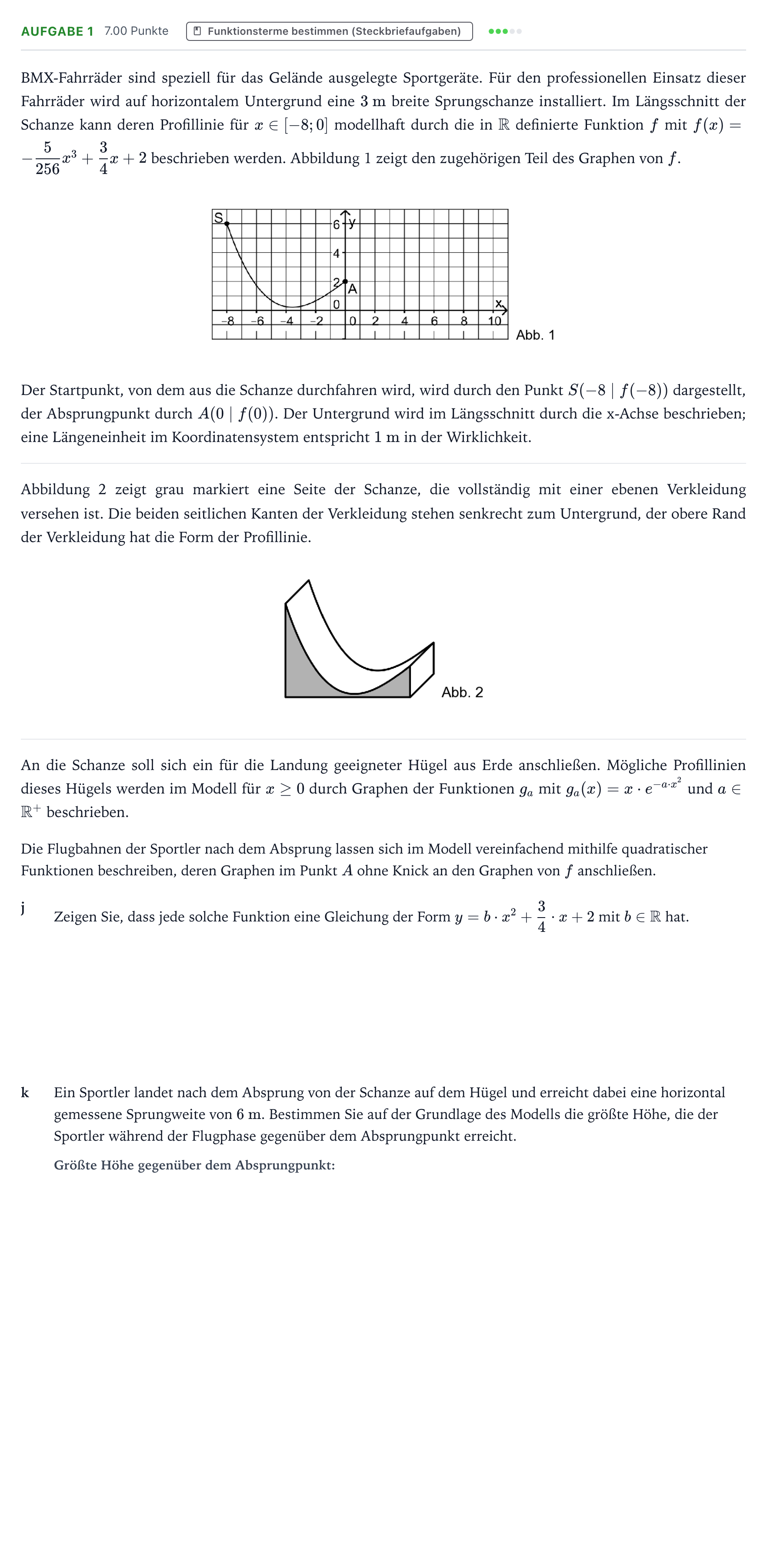 Aufgabenstellung: Aufgabe 1 - Funktionsterme bestimmen · Abitur NRW Mathematik GK · Teil B · Analysis (CAS)