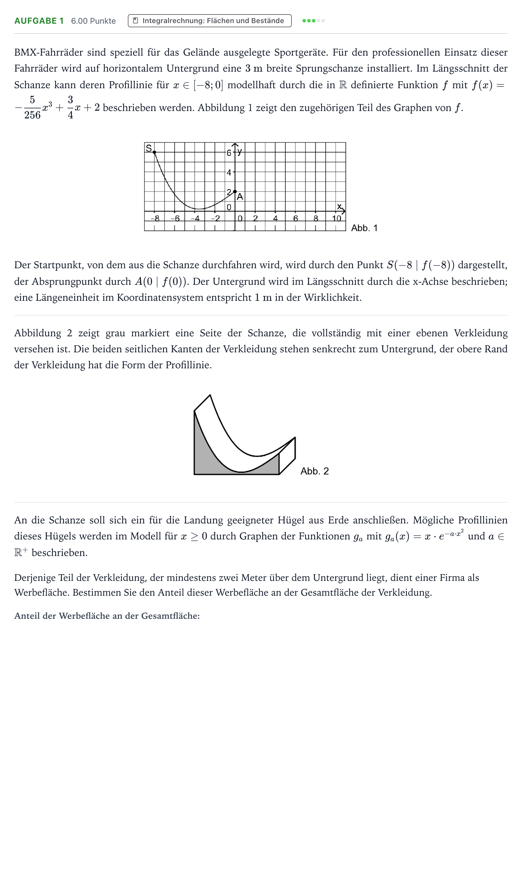 Aufgabenstellung: Aufgabe 1 - Integralrechnung · Abitur NRW Mathematik GK · Teil B · Analysis (CAS)