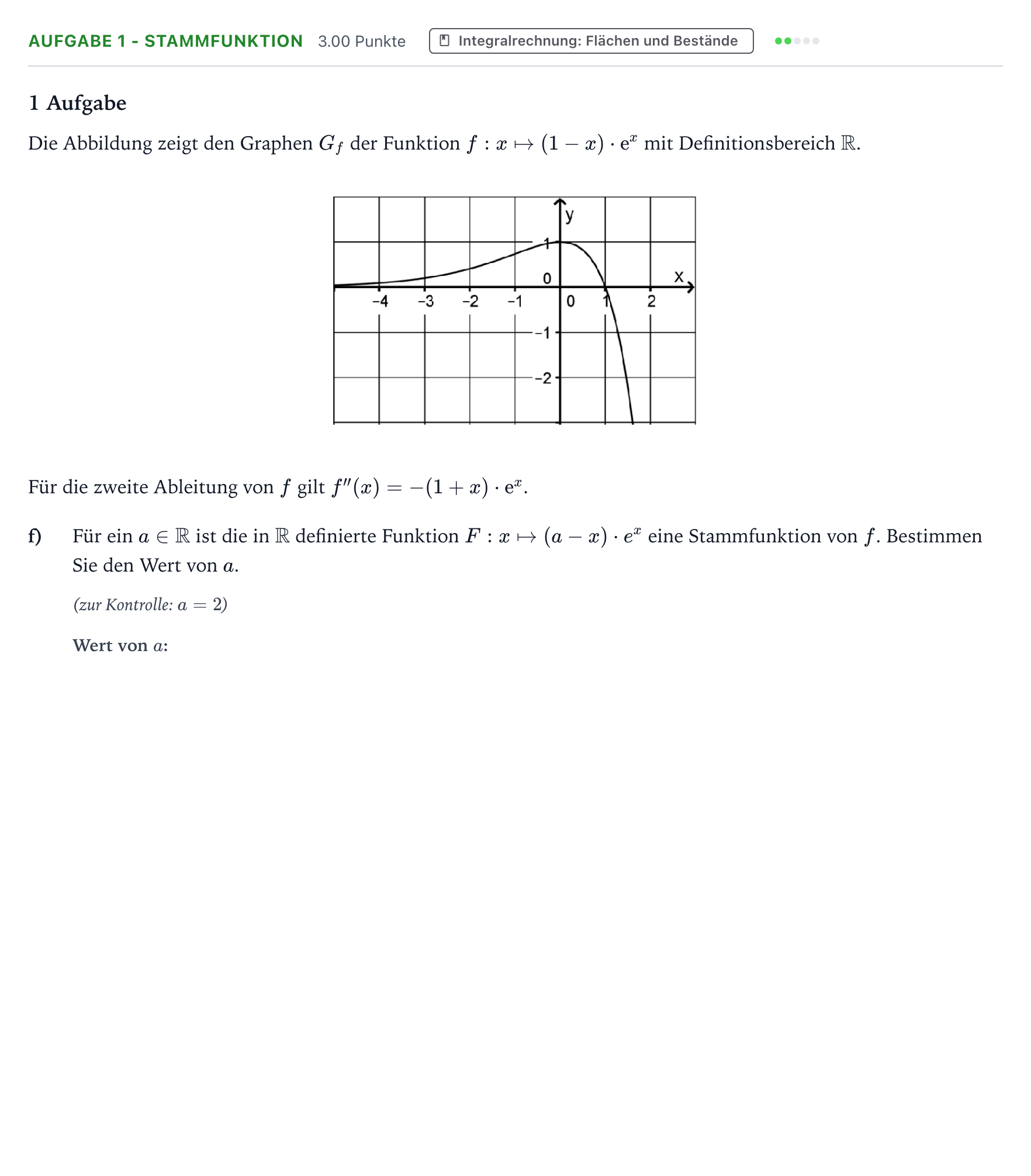 Aufgabenstellung: Aufgabe 1 - Stammfunktion · Abitur NRW Mathematik GK · Teil B · Analysis (WTR)