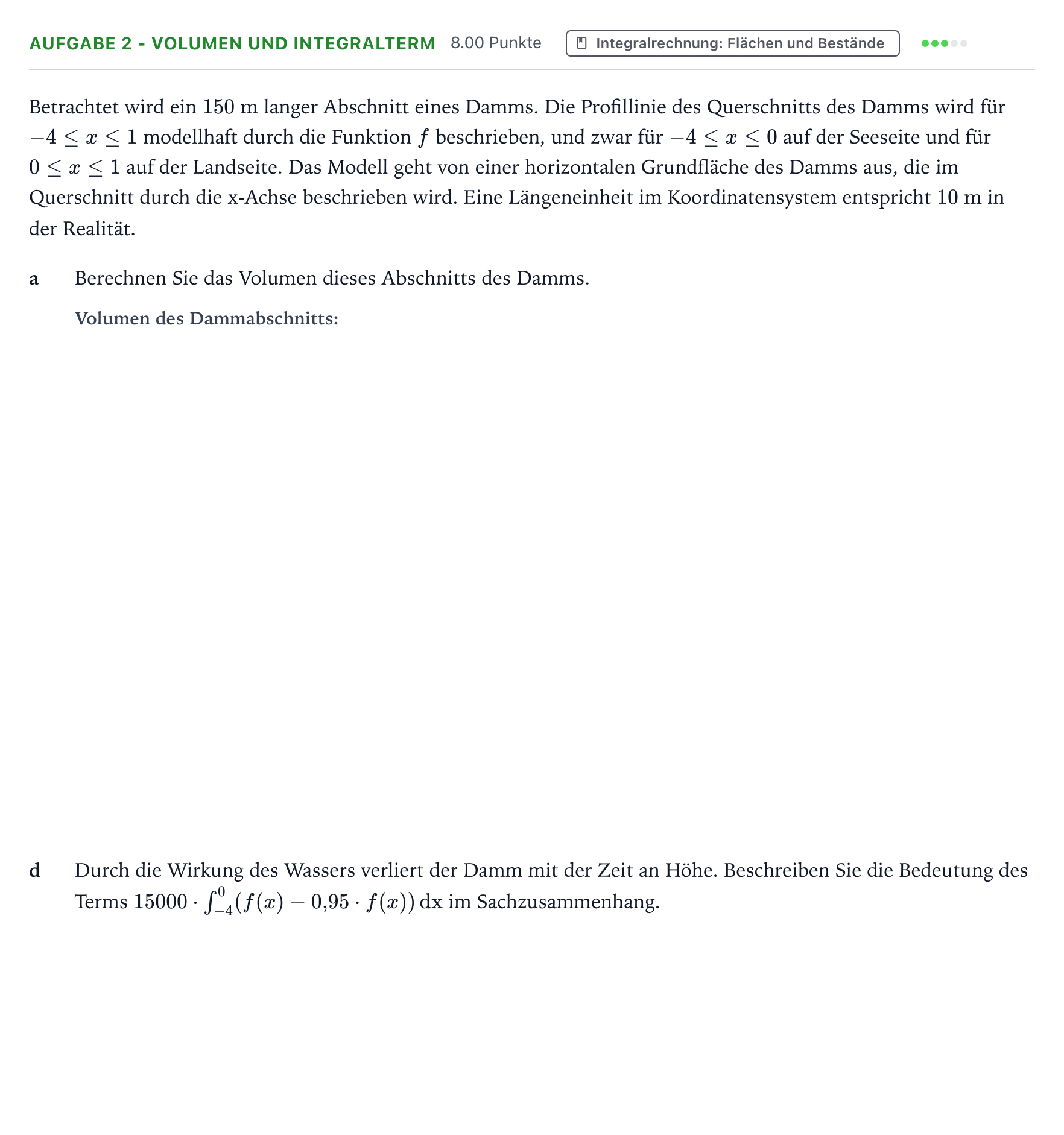 Aufgabenstellung: Aufgabe 2 - Volumen und Integralterm · Abitur NRW Mathematik GK · Teil B · Analysis (WTR)