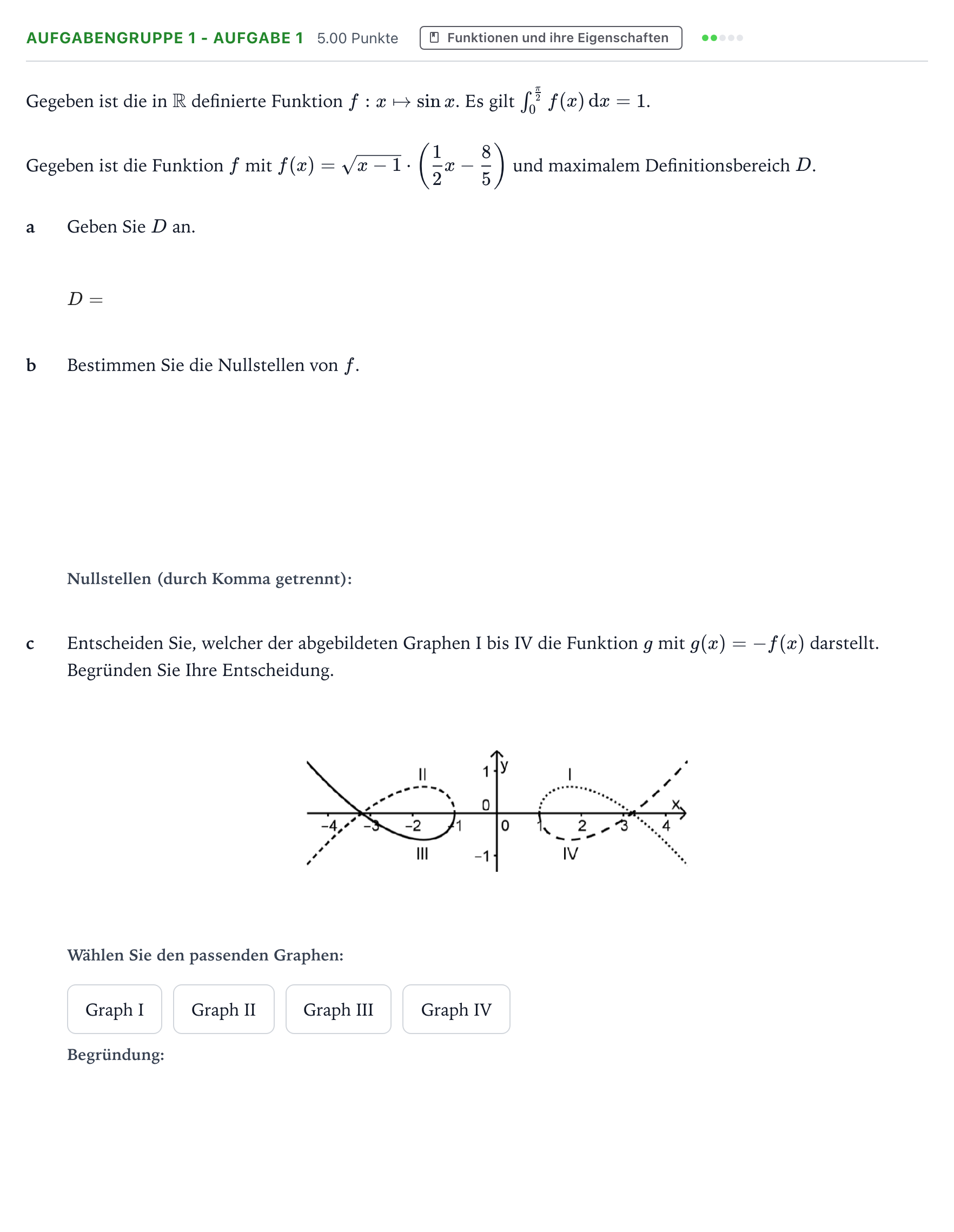 Aufgabenstellung: Aufgabengruppe 1 - Aufgabe 1 · Abitur NRW Mathematik GK · Teil A · Analysis