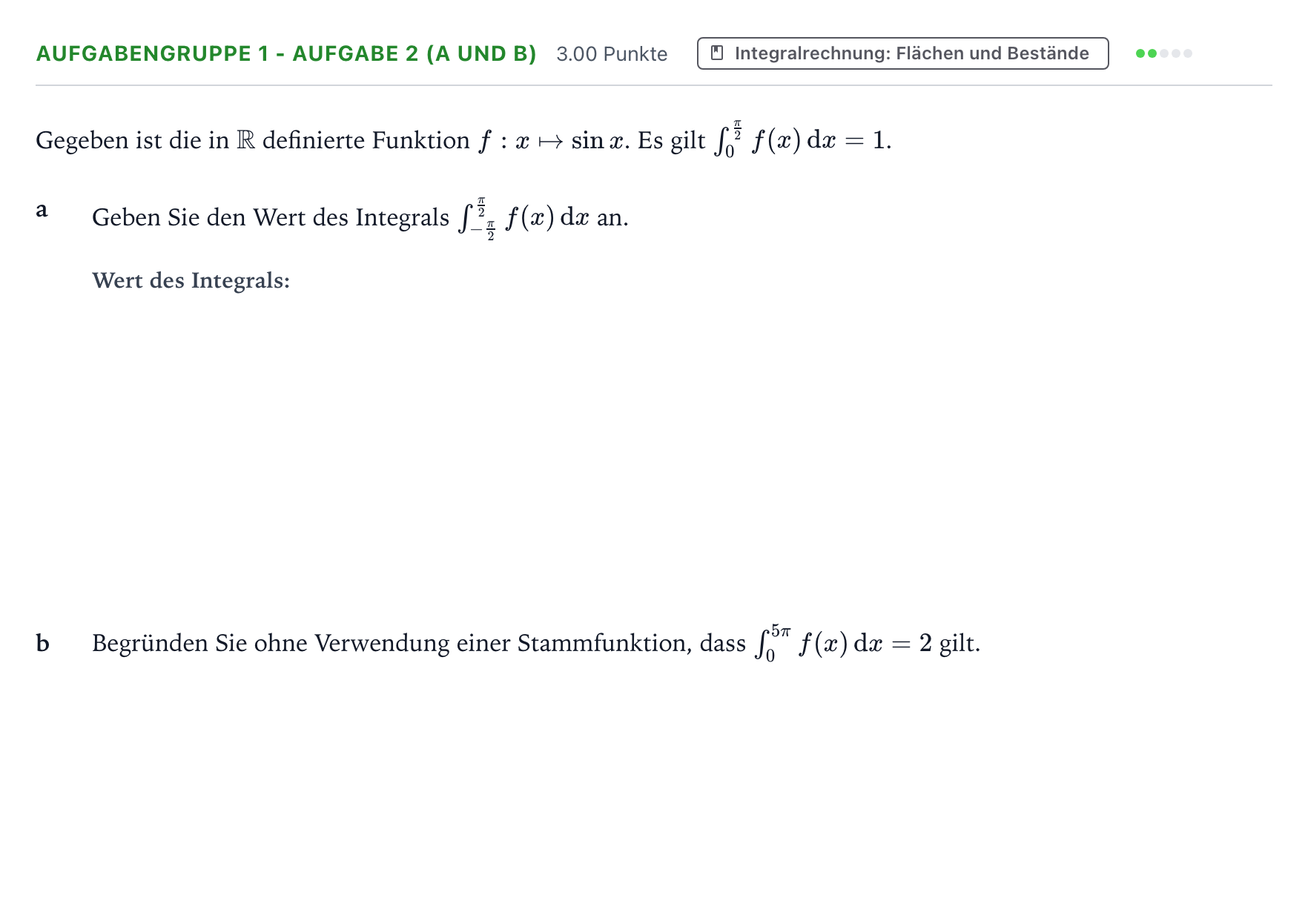 Aufgabenstellung: Aufgabengruppe 1 - Aufgabe 2 (a und b) · Abitur NRW Mathematik GK · Teil A · Analysis