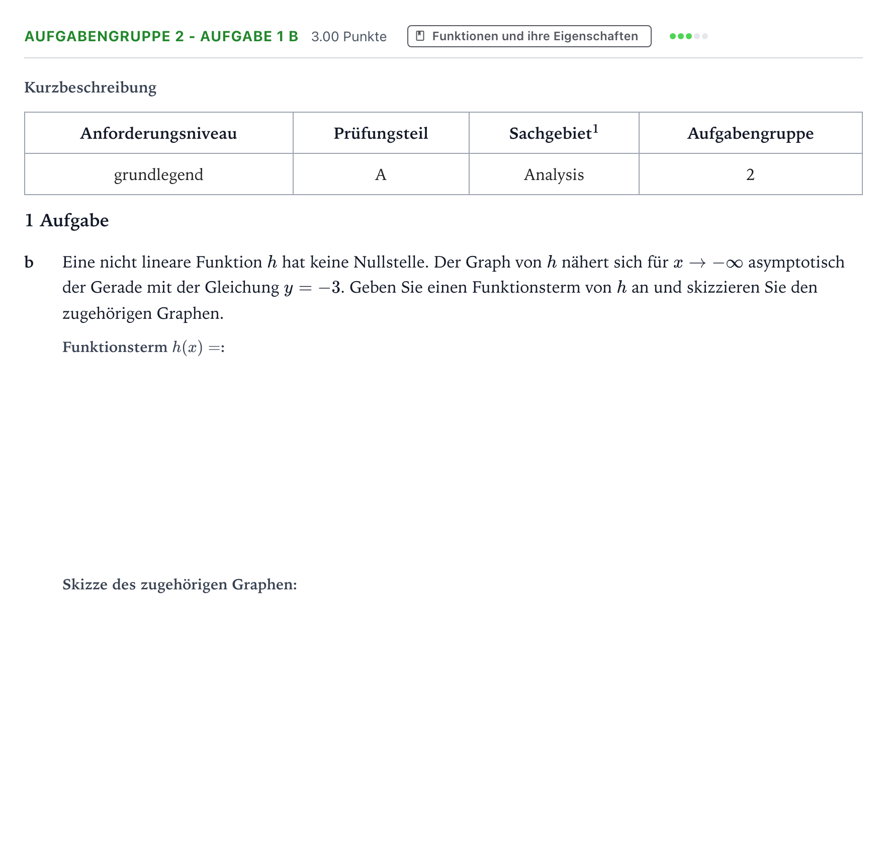 Aufgabenstellung: Aufgabengruppe 2 - Aufgabe 1 b · Abitur NRW Mathematik GK · Teil A · Analysis