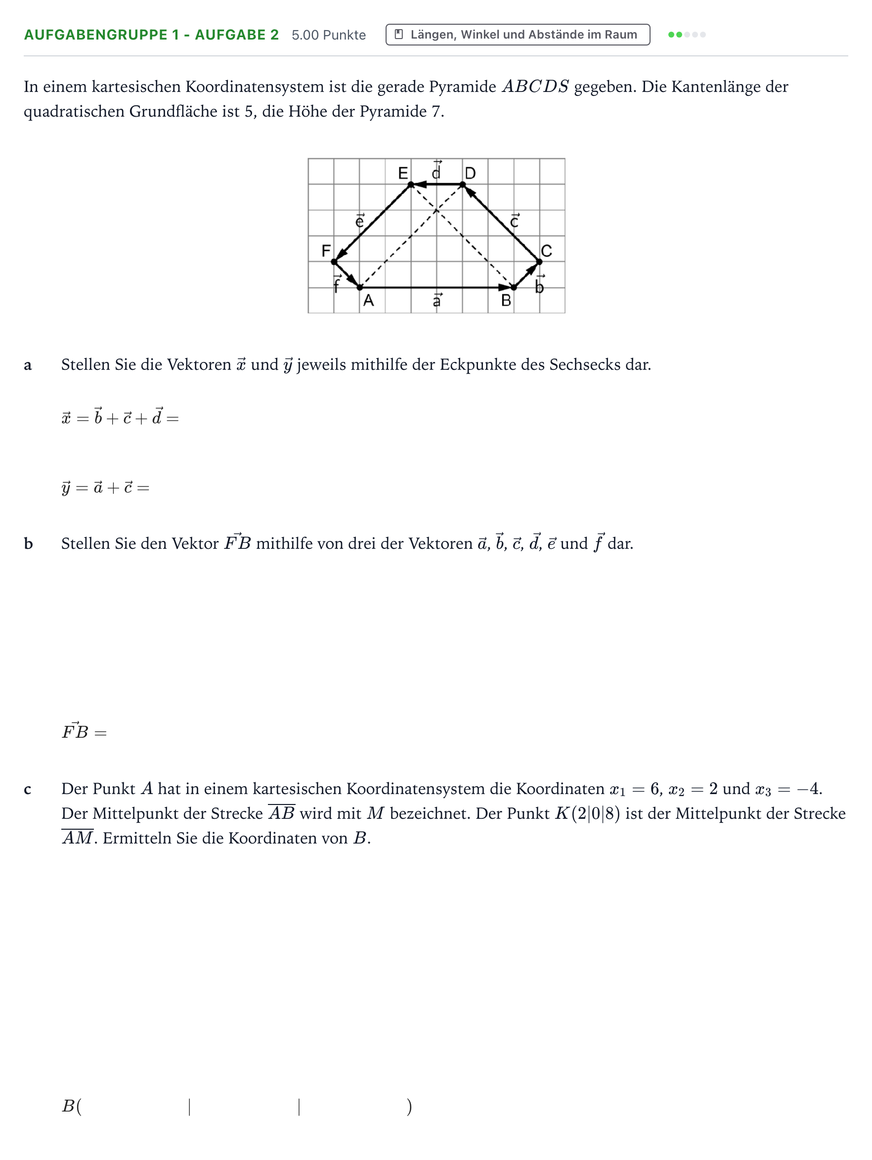 Aufgabenstellung: Aufgabengruppe 1 - Aufgabe 2 · Abitur NRW Mathematik GK · Teil A · Analytische Geometrie