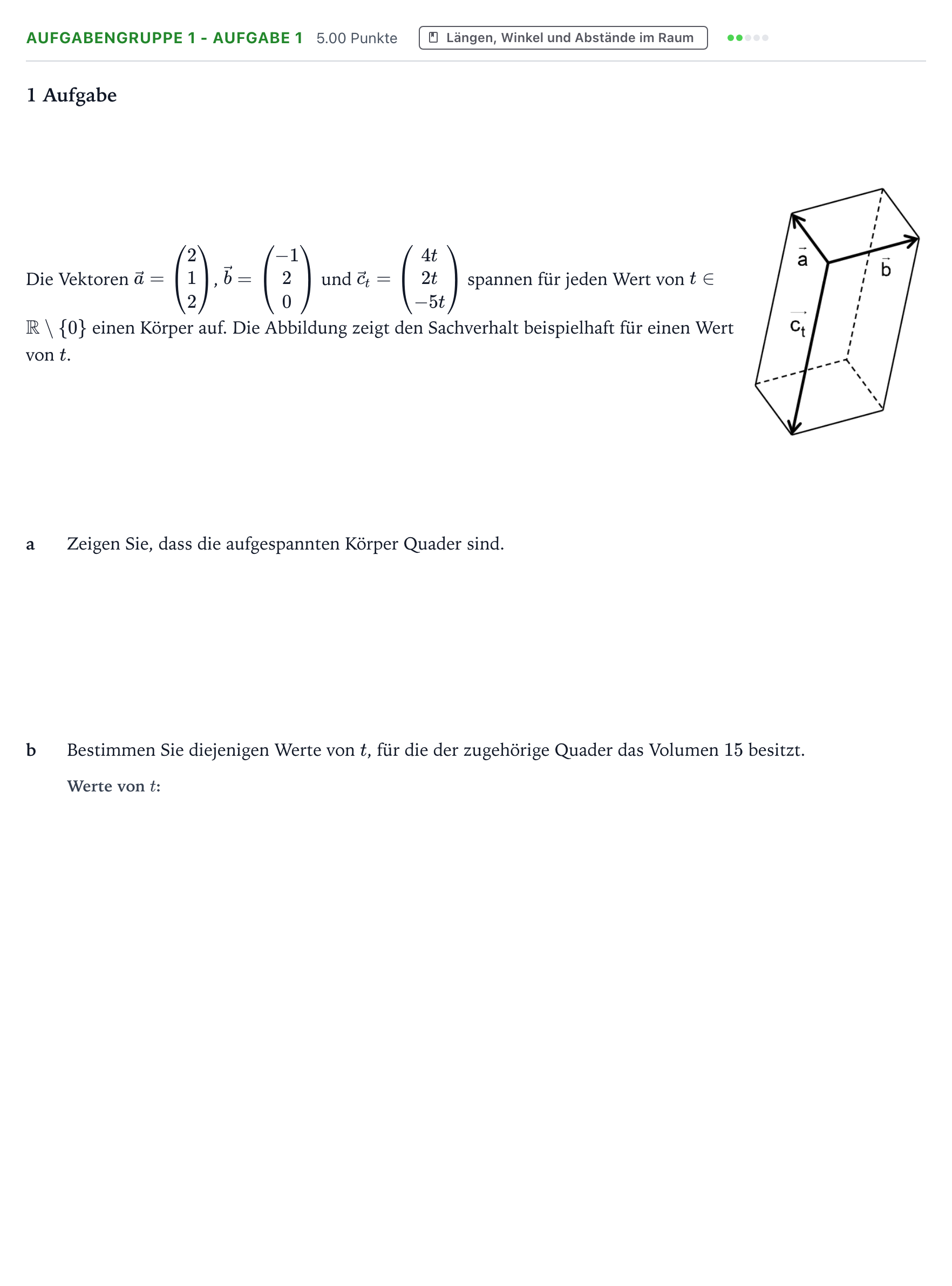 Aufgabenstellung: Aufgabengruppe 1 - Aufgabe 1 · Abitur NRW Mathematik LK · Teil A · Lineare Algebra